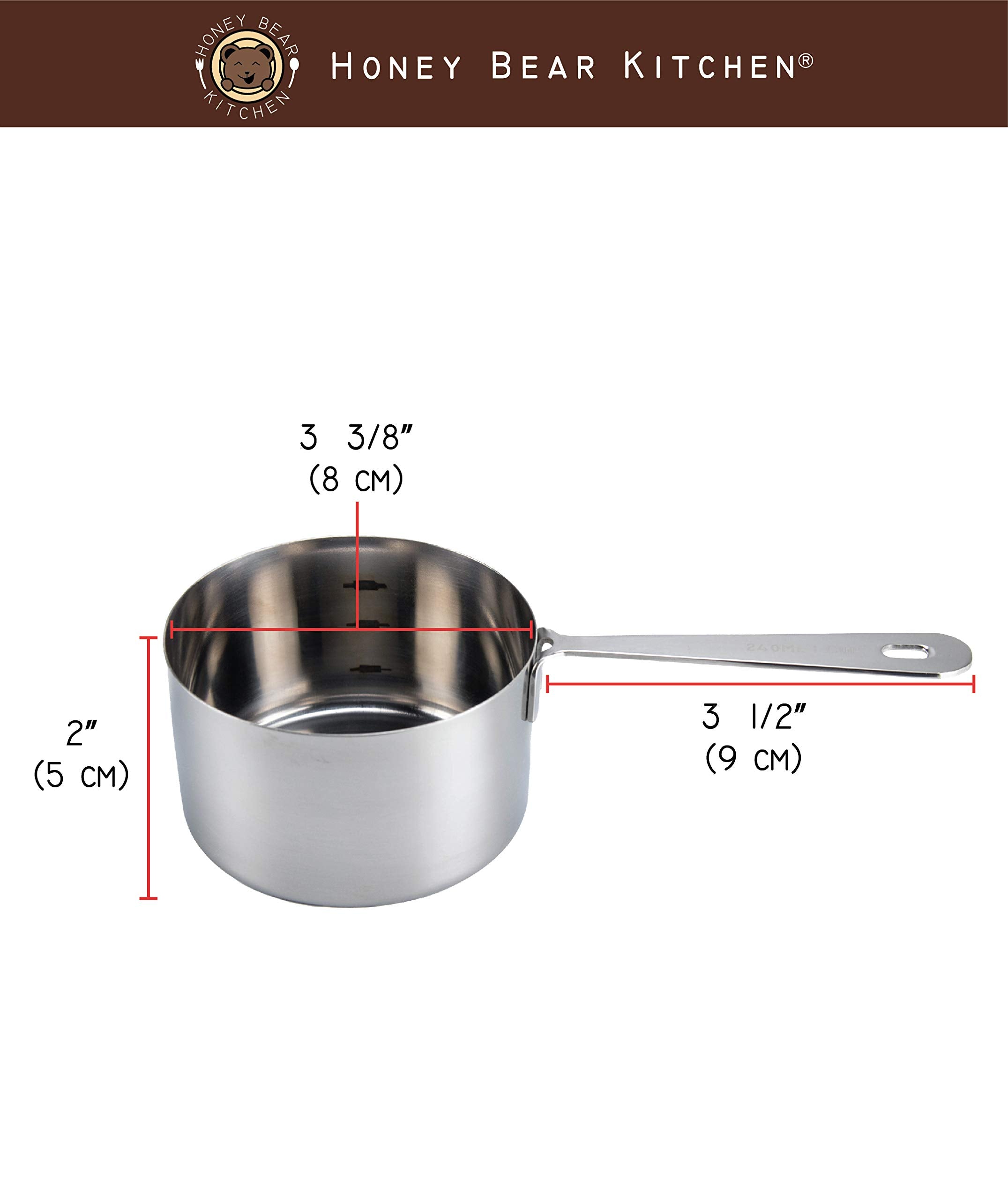 Honey Bear Kitchen 1 Cup 240 Ml Measuring Scoop Cups, Polished Stainless Steel (Set Of 2)