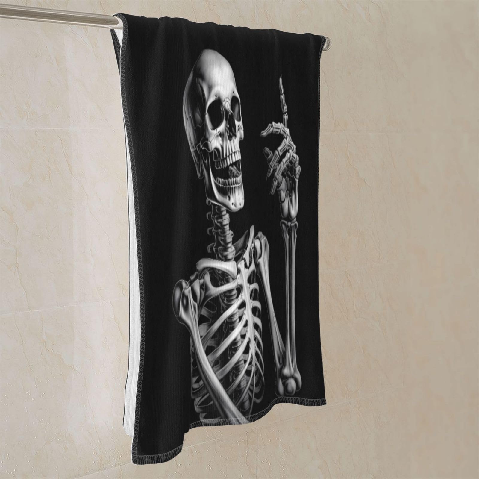 Aieefun Ultra Soft Absorbent Hand Towels, Rock and Roll Halloween Skull Bathroom Towel for Gym and Spa, 27.5 x 15.7 Inches