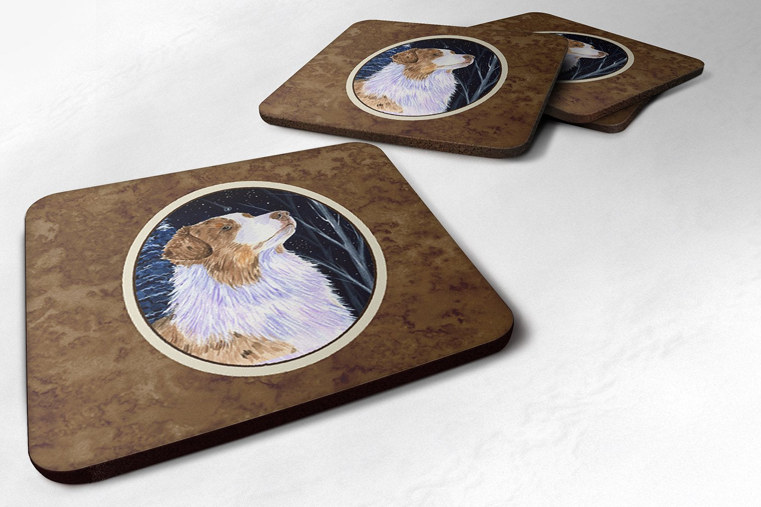 Carolines Treasures Starry Night Australian Shepherd Foam Coasters Set of 4 (Set of 4), 3.5 H x 3.5 W, Multicolor