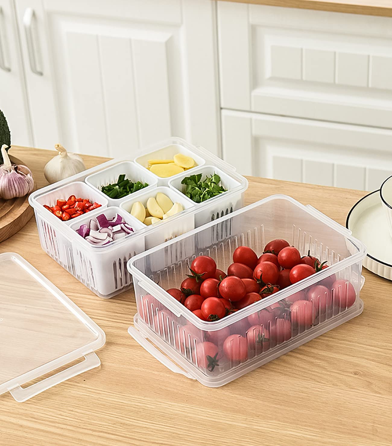 Bhtqdnq Food Storage Containers With Lids Airtight, Fridge Fresh-Keeping Container With 6 Detachable Small Boxes, Portable Divid