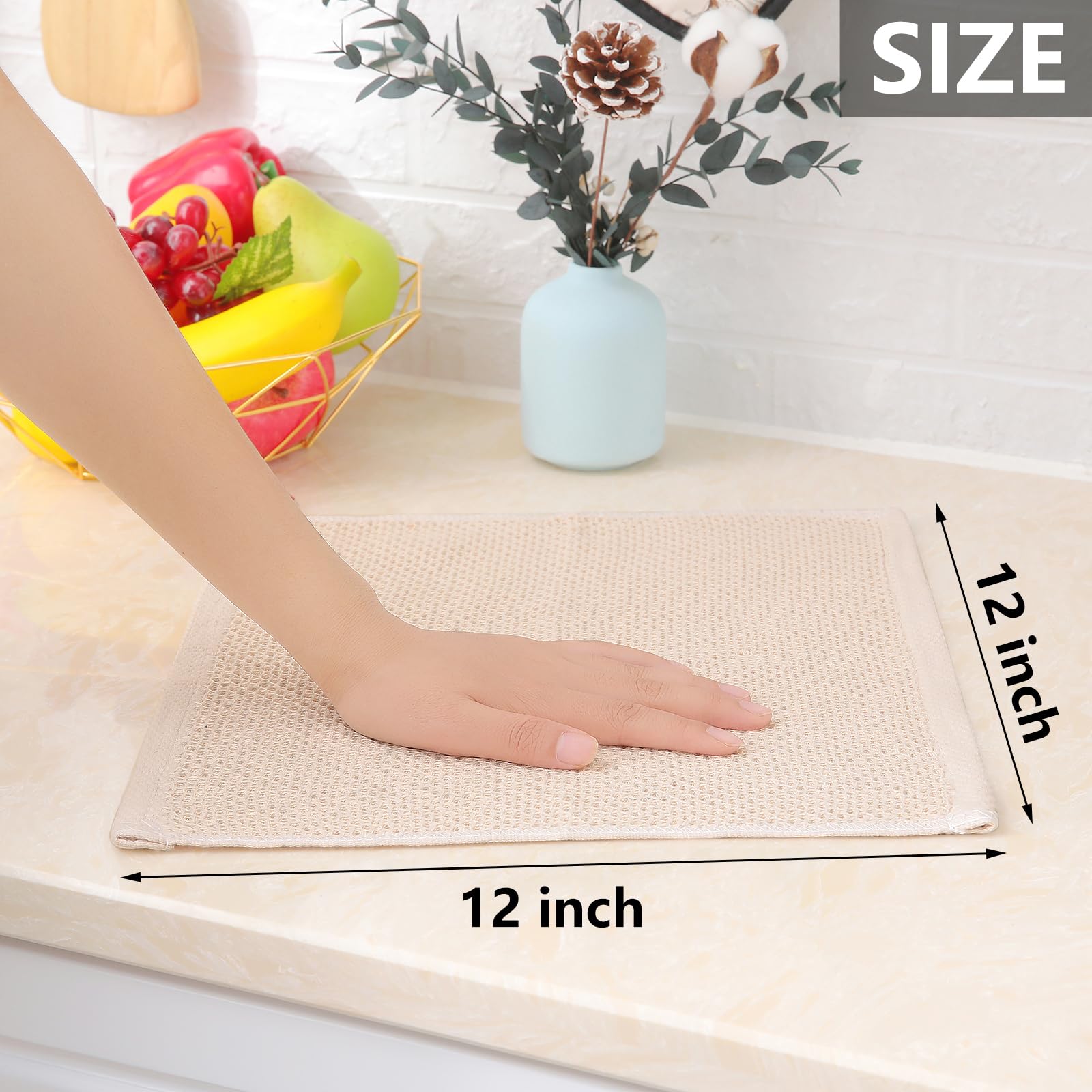 Homaxy 100% Cotton Waffle Weave Kitchen Dish Cloths, Ultra Soft Absorbent Quick Drying Dish Towels, 12 x 12 Inches, 24-Pack, Bei