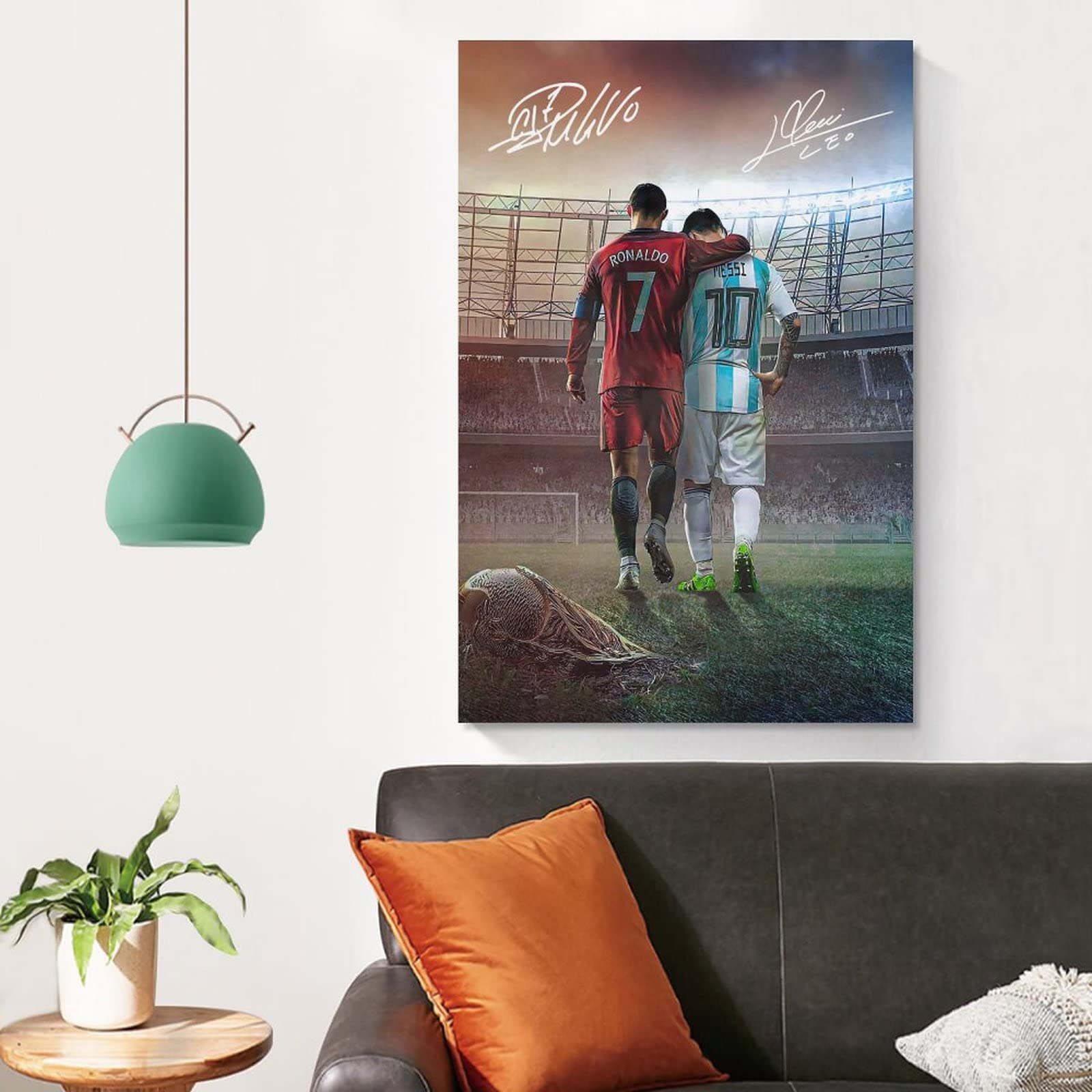 Messi Ronaldo Poster Wall Art Canvas Print Poster Home Bathroom Bedroom Office Living Room Decor Canvas Poster Unframe: 16X24Inc