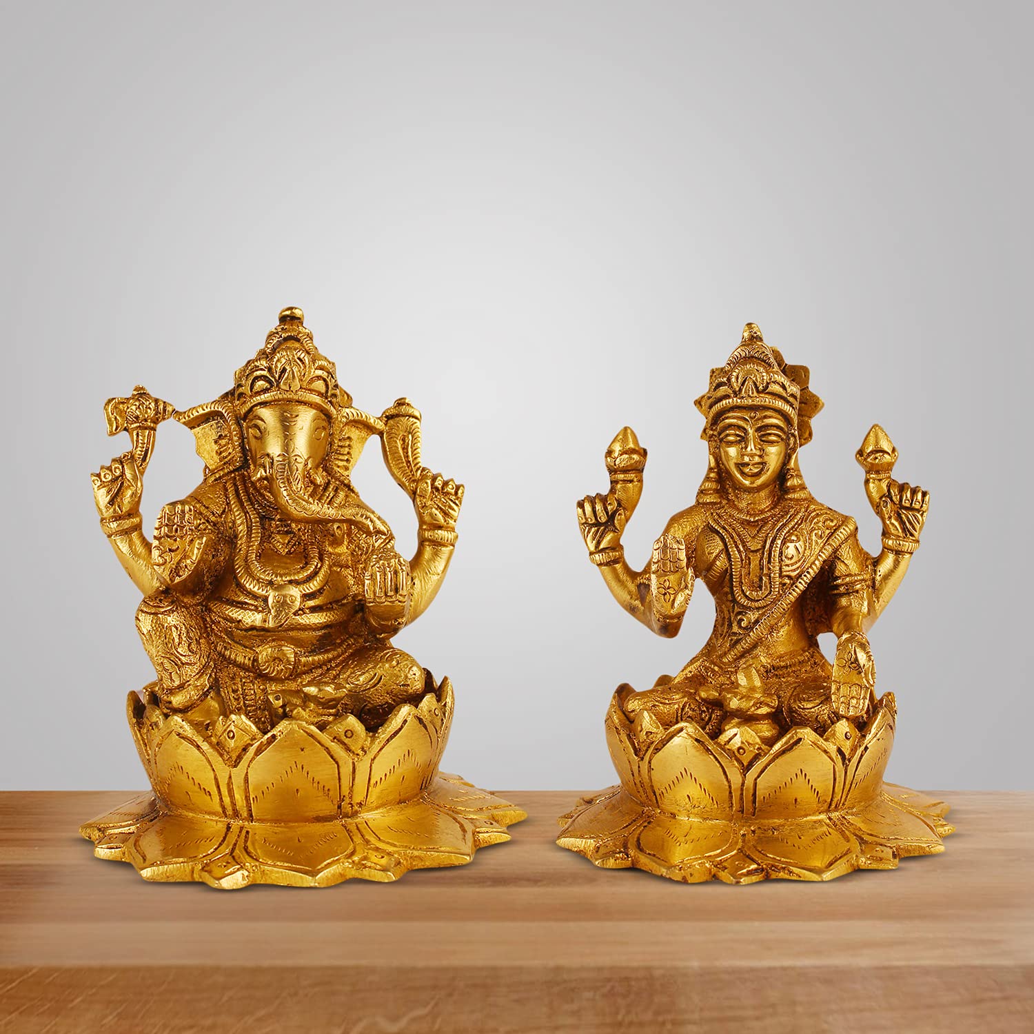 Artvarko Brass Ganesha Laxmi Ganesh Lakshmi Bhagwan Idol Sitting On Lotus Ganpati Murti Statue For Home Office Success Entrance 