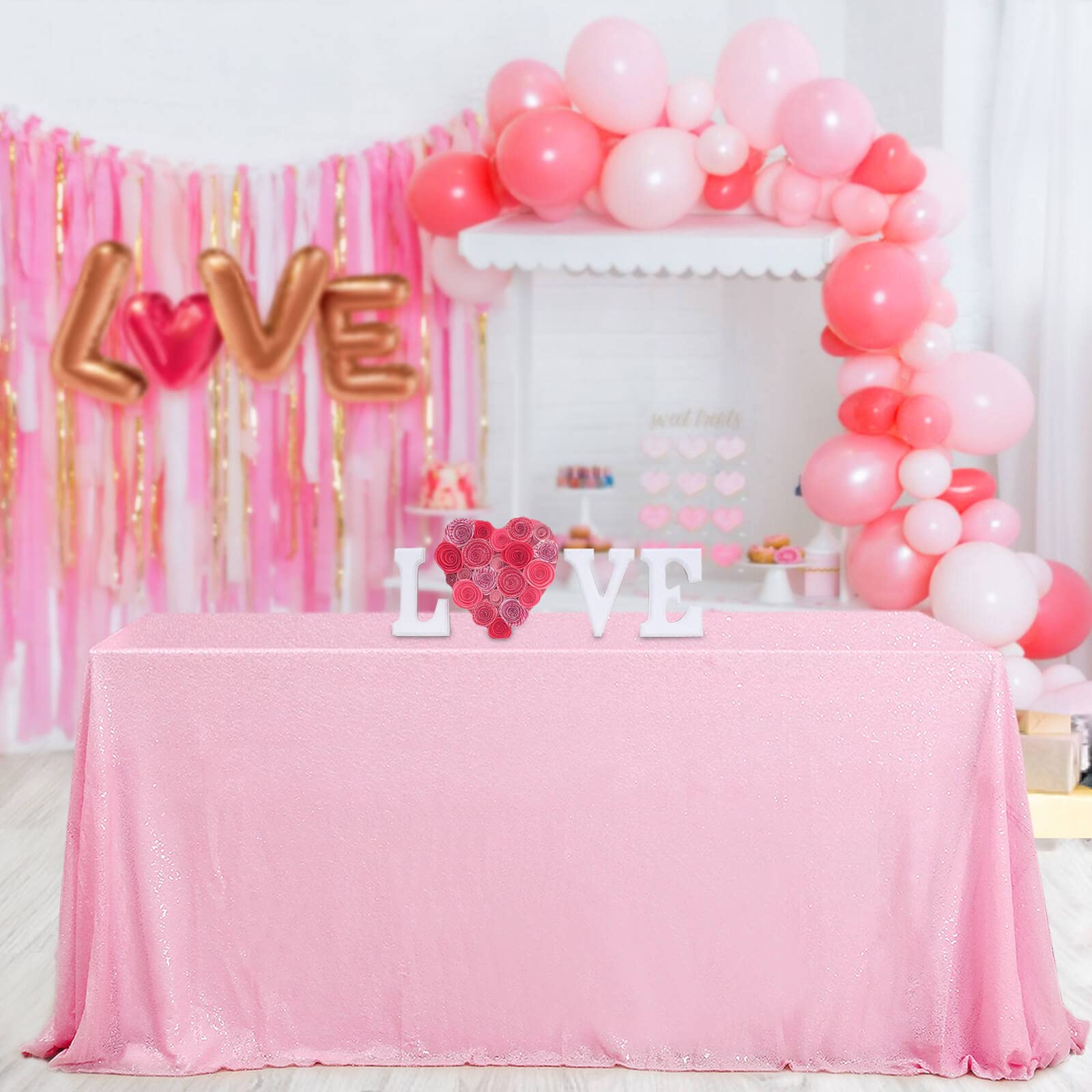 B-COOL Shimmer Tablecloth Pink Sequin Tablecloth Wedding Glitter Overlay 90x132 Inch Valentines Day Tablecloths Christmas Rectan