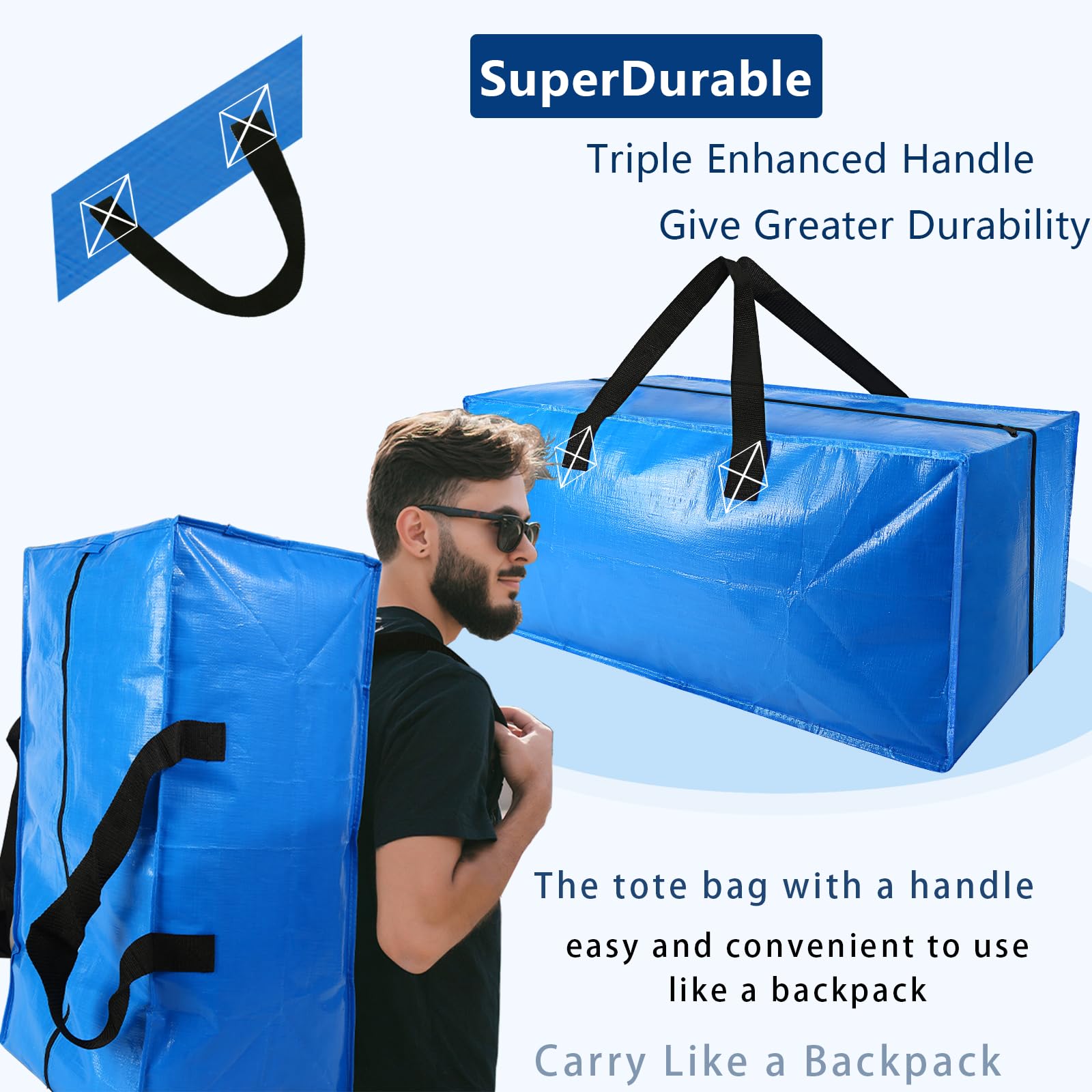2 Pack Heavy Duty Extra Large Moving Bags Storage Tote - Strong Handles& Backpack Straps - Space Saving Storage Bags Alternative