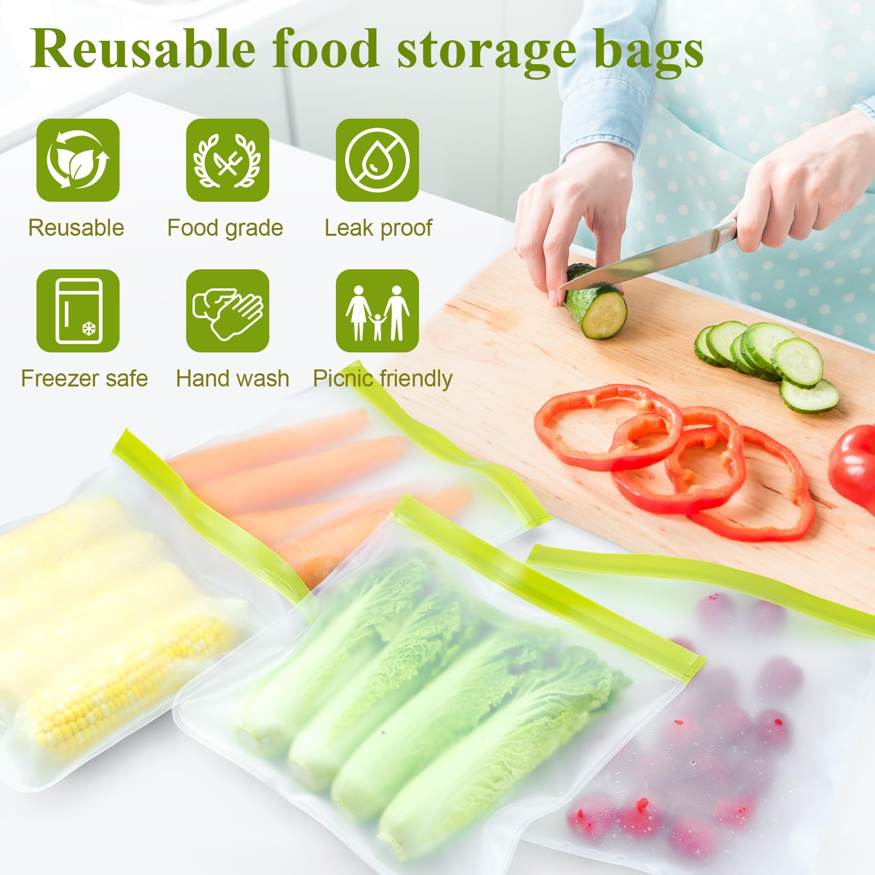 Trouskaig 4 Pack Reusable Gallon Freezer Bags,Silicone Ziplock Bags Reusable Storage Baggies,Reusable Food Storage Bags, Leakpro