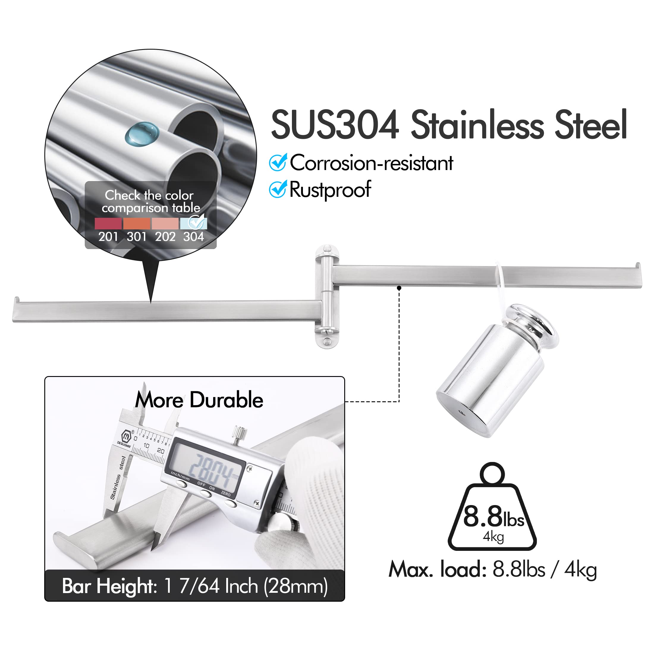 KES Bathroom Towel Rack  15.5-Inch Swivel Towel Rack 2-Arm  Swing Out Double Towel Bar Wall Mounted  SUS304 Stainless Steel Brushed Finish  A2104S2L40-2