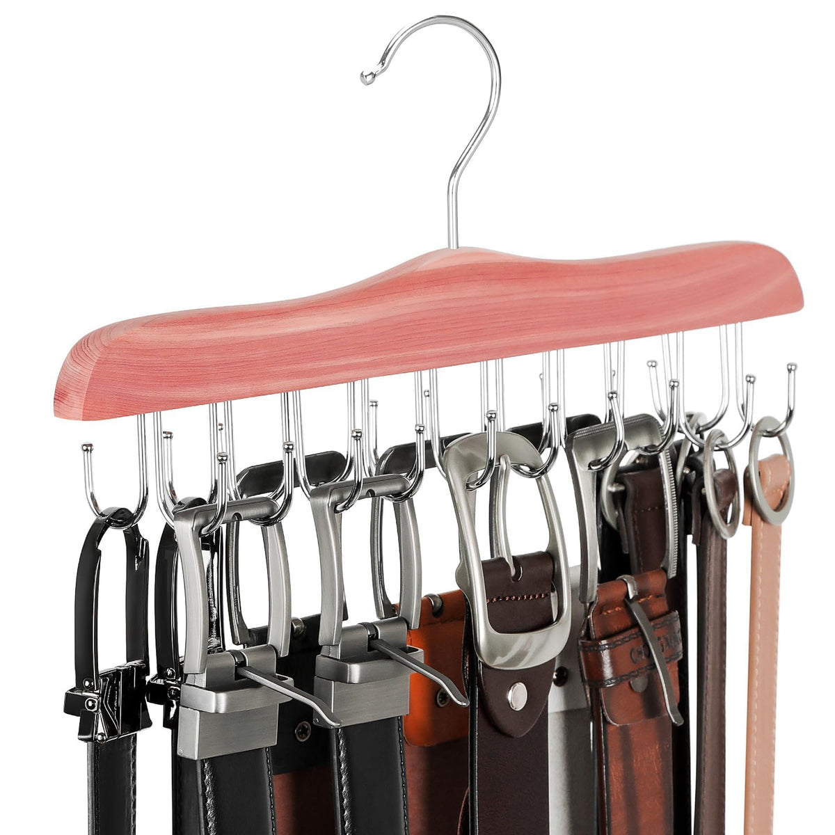 Topia Hanger Belt Hanger For Closet, Cedar Wooden Hangers With 20 Rotatable Hooks, Closet Organizers And Storage For Tank Top, B