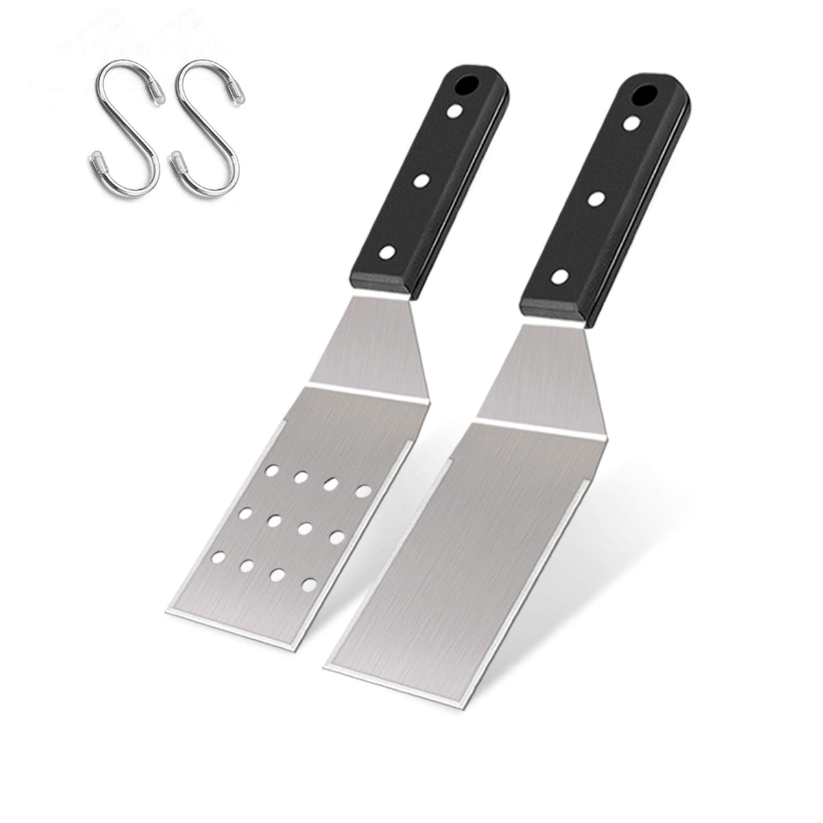 Leonyo Griddle Metal Spatula Set Of 2, Food Grade Griddle Accessories - Stainless Steel Pancake Hamburger Turner Flipper For Fla