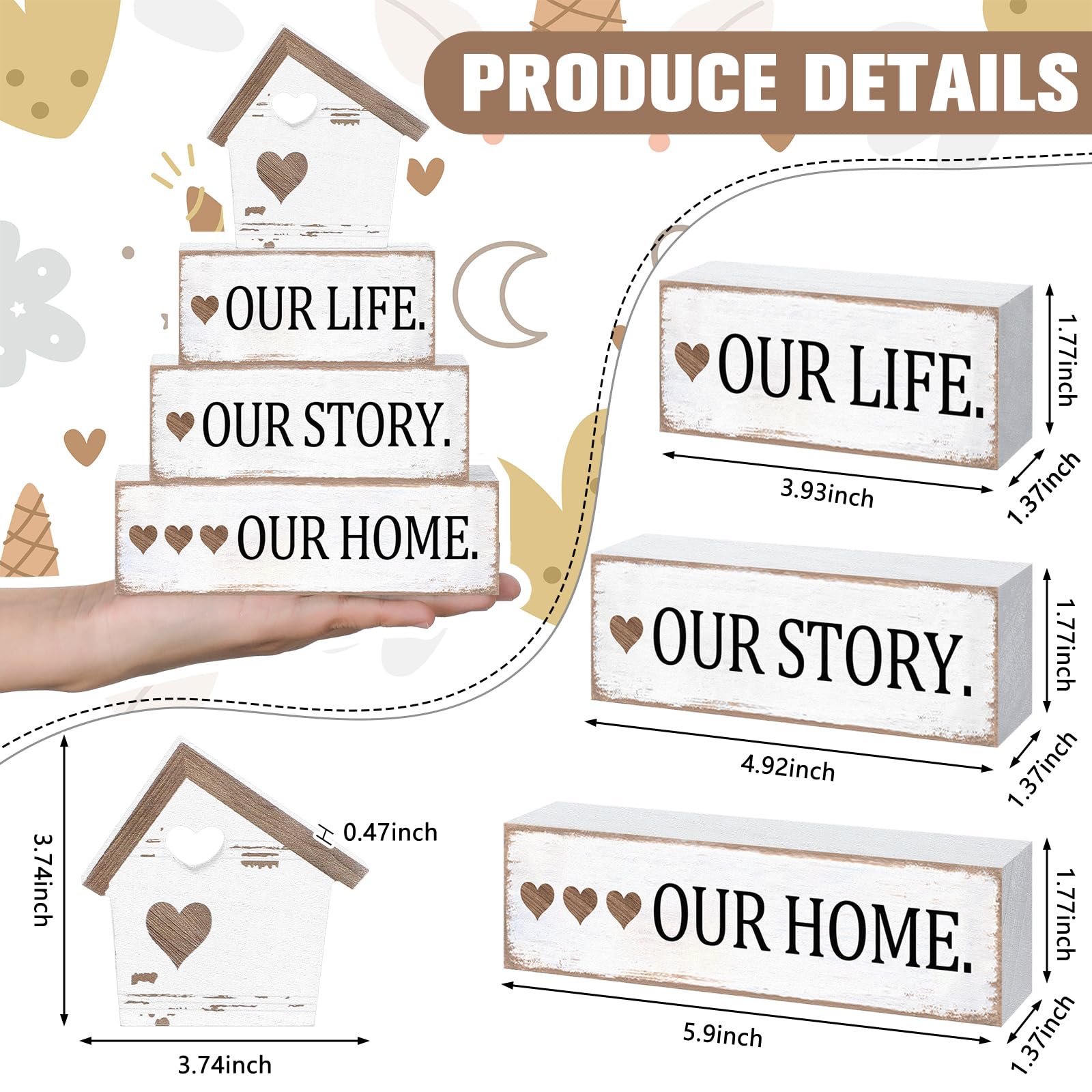 Cinnvoice Farmhouse Wooden Tabletop Decor Home Tiered Tray Decor Rustic Distressed Our Life Story Home Wood Sign Neutral Decorat