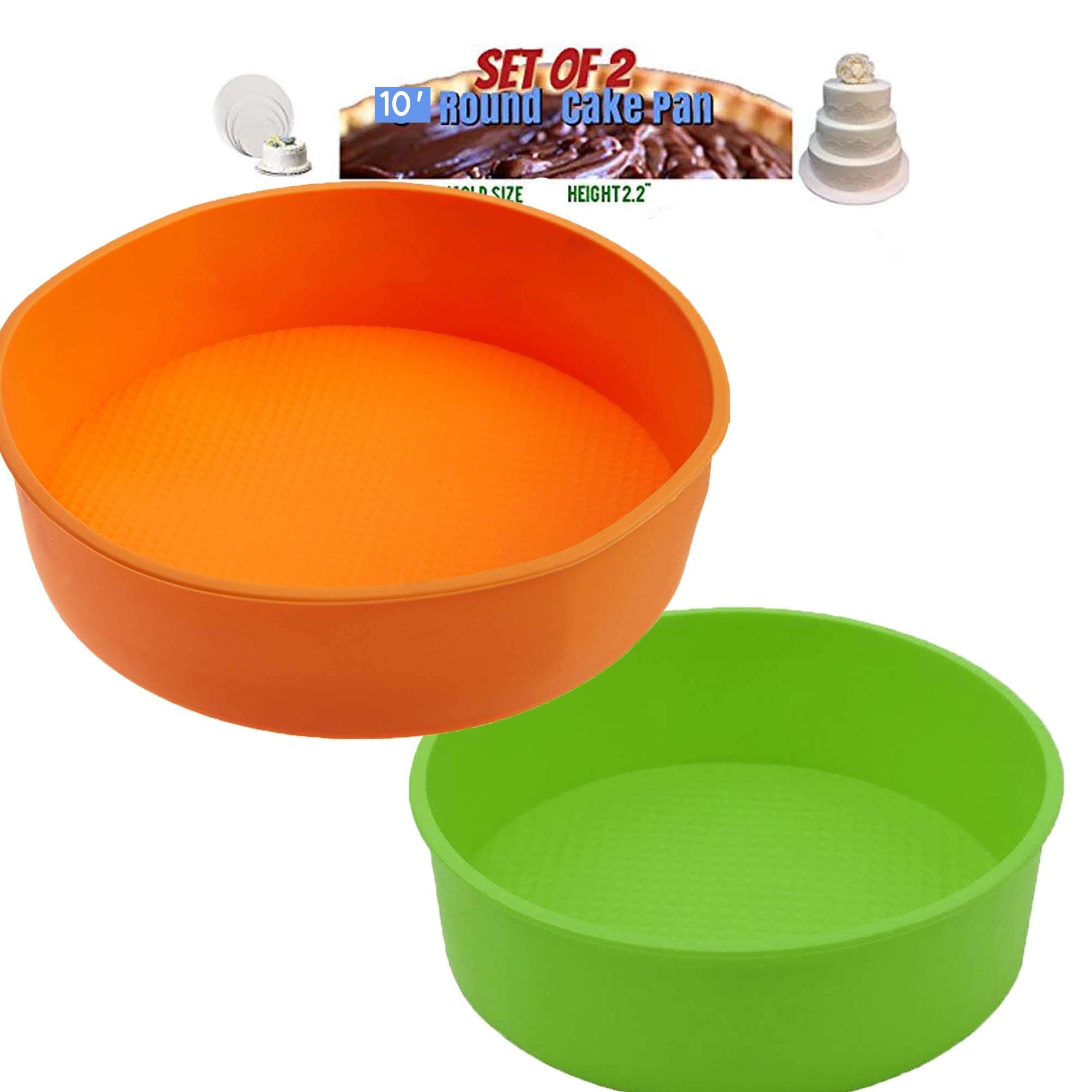 Pizety 10 Inch Round Silicone Cake Pan, Green And Orange, Baking Pan, Non-Stick, Commercial Quality, Resistant To High Temperatu