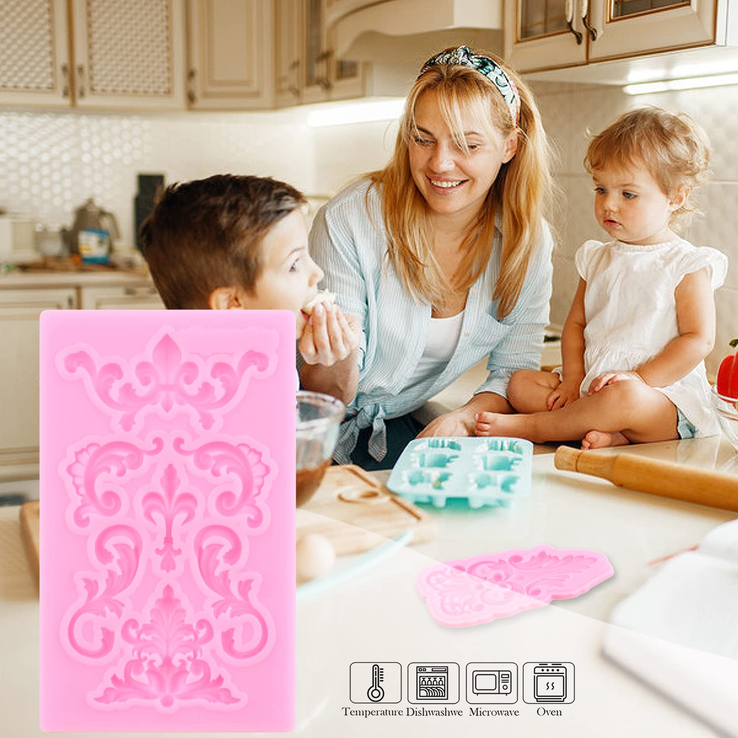Zixiang Baroque Style Curlicues Scroll Lace Silicone Fondant Molds Relief Flower Mold Filigree Mold For Cake Decorating Cupcake