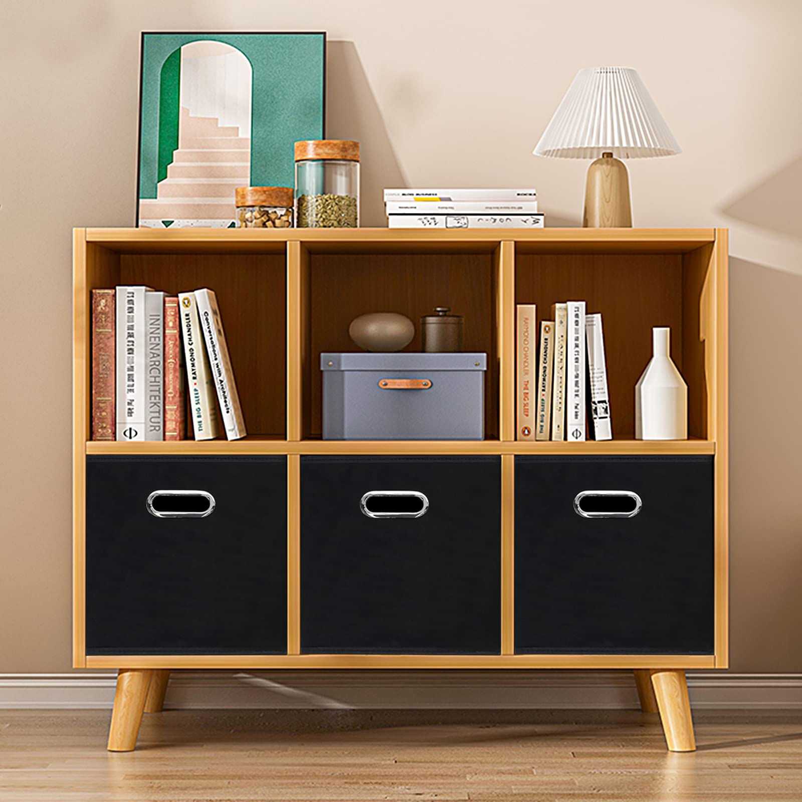 Yunkeeper Black Fabric Cubby Storage Bins
