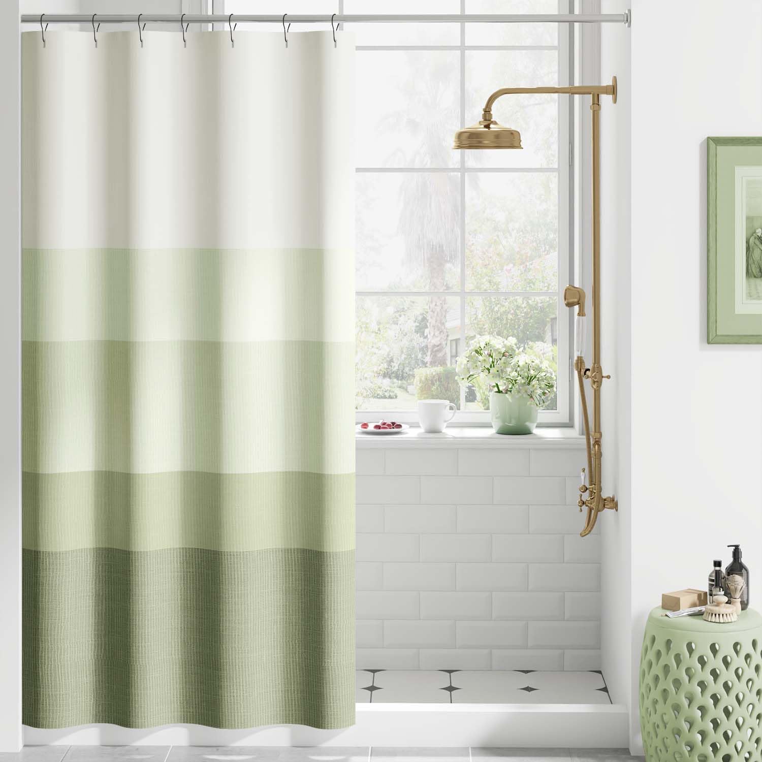 Jinchan Small Stall Shower Curtain 36X72 Inches Ombre Forest Green Striped Shower Curtains For Bathroom Gradual Color Waterproof
