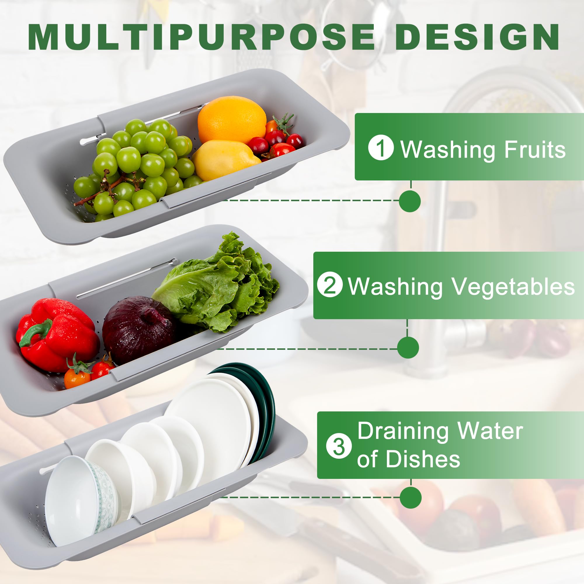 Over The Sink Colander Strainer Basket Wash Vegetables And Fruits, Drain Cooked Pasta And Dry Dishes - Extendable - New Home Kit