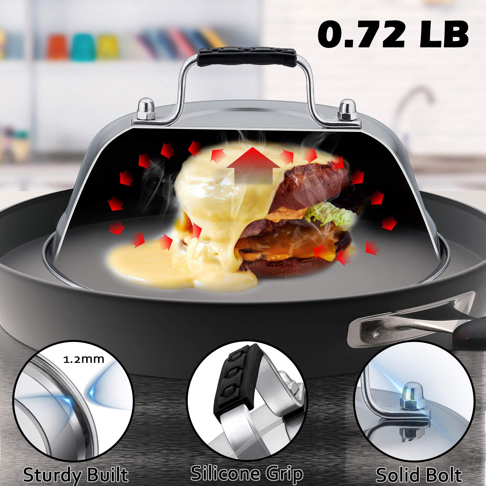 Cheese Melting Dome Set of 3  Leonyo 9''-6.5'' Stainless Steel Steam Basting Cover for Griddle Grill  Heavy Duty Metal Griddle Accessories for BBQ Flat Top Kitchen Cooking Burger  Heat Resistant Grip