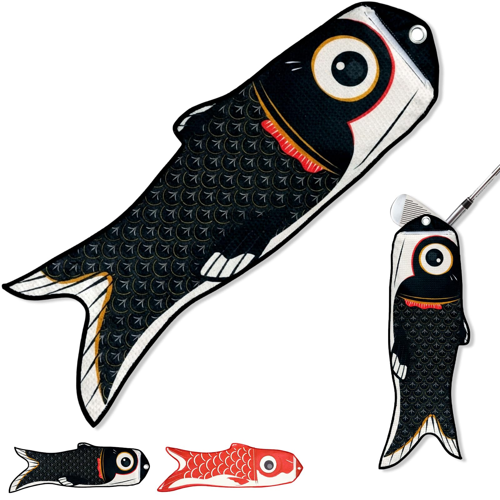 Mindsoft Koi Fish Golf Towel Cute Microfiber Golf Towel Carabiner Clip, Cleaning Cloth & Clubs Koi Pattern Golfs Accessories and
