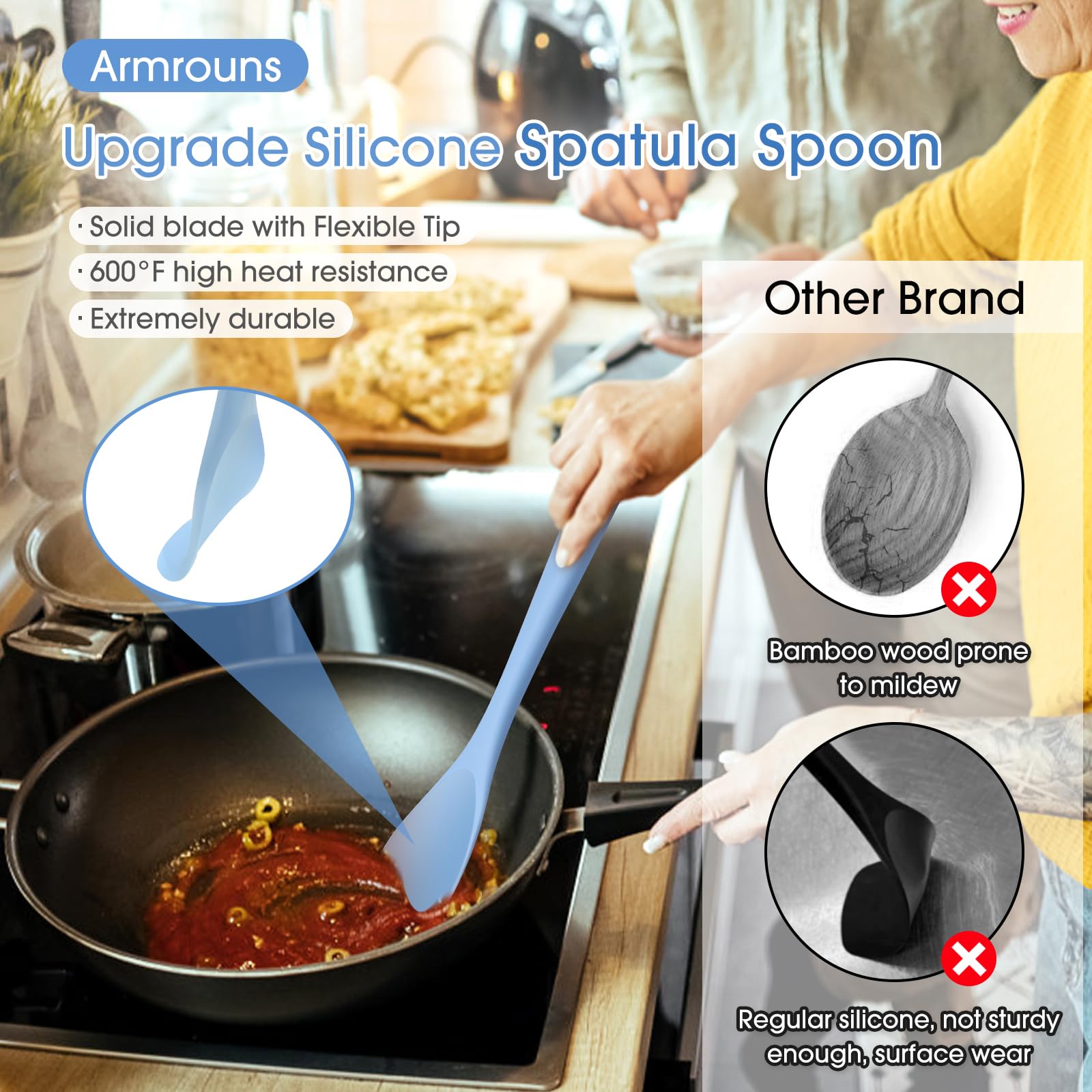 Armrouns Silicone Spatula Spoon 2-Pack, Rubber Spoonula Set Heat Resistant, Seamless Non-Stick Scrapers For Baking Mixing.