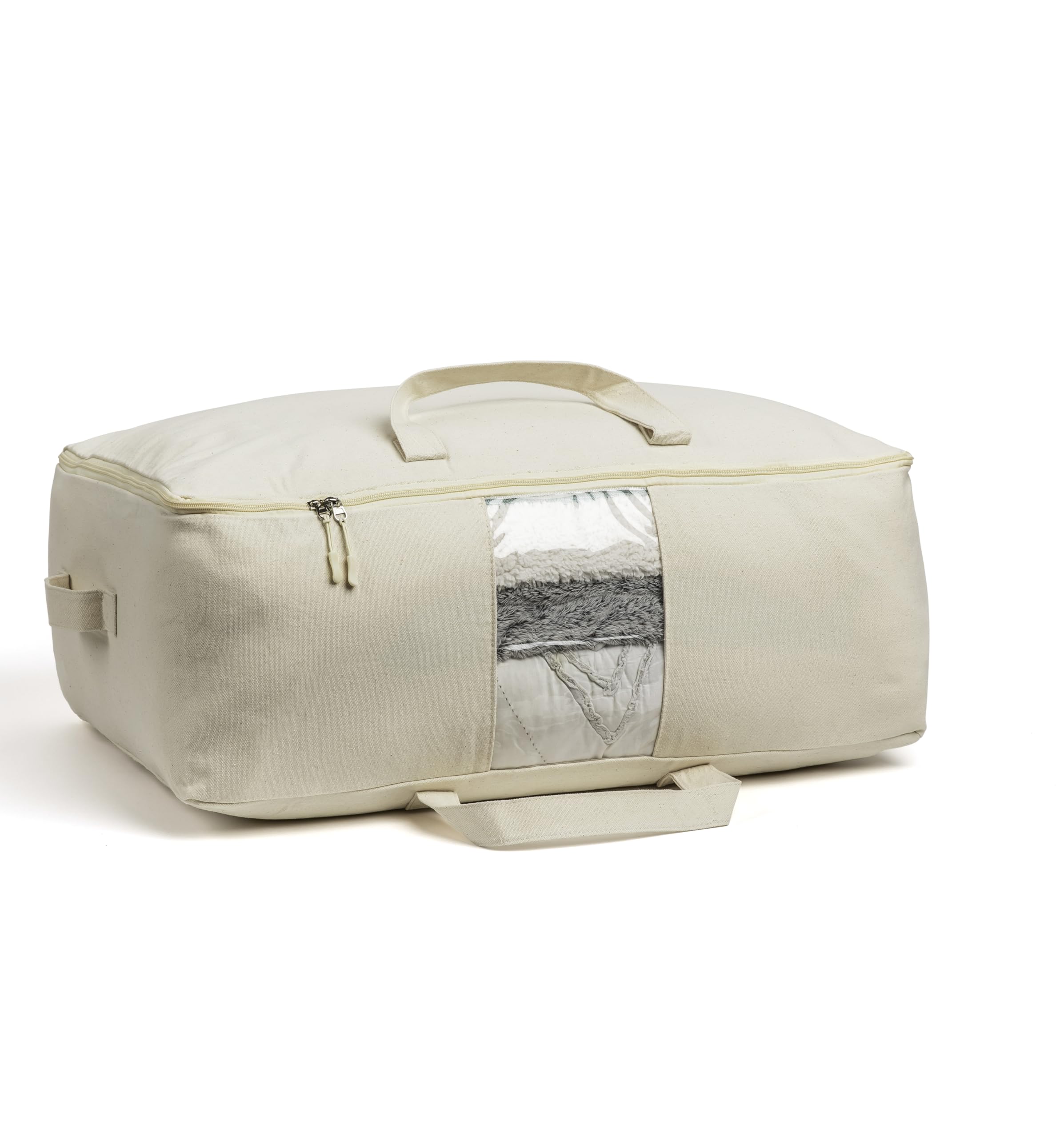 Soft Canvas Storage Bags with Zipper. Thick Breathable, 1pc King/Queen Comforter Organizer. Four Carrying Handles and Window. La