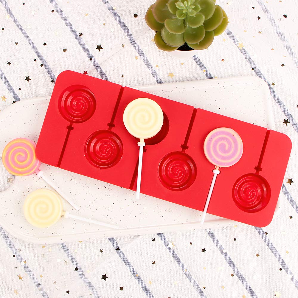 Webake Lollipop Mold With Sticks 3 Pack Sucker Molds Chocolate Hard Candy Molds Silicone 6 Cavity Swirl Lollypop