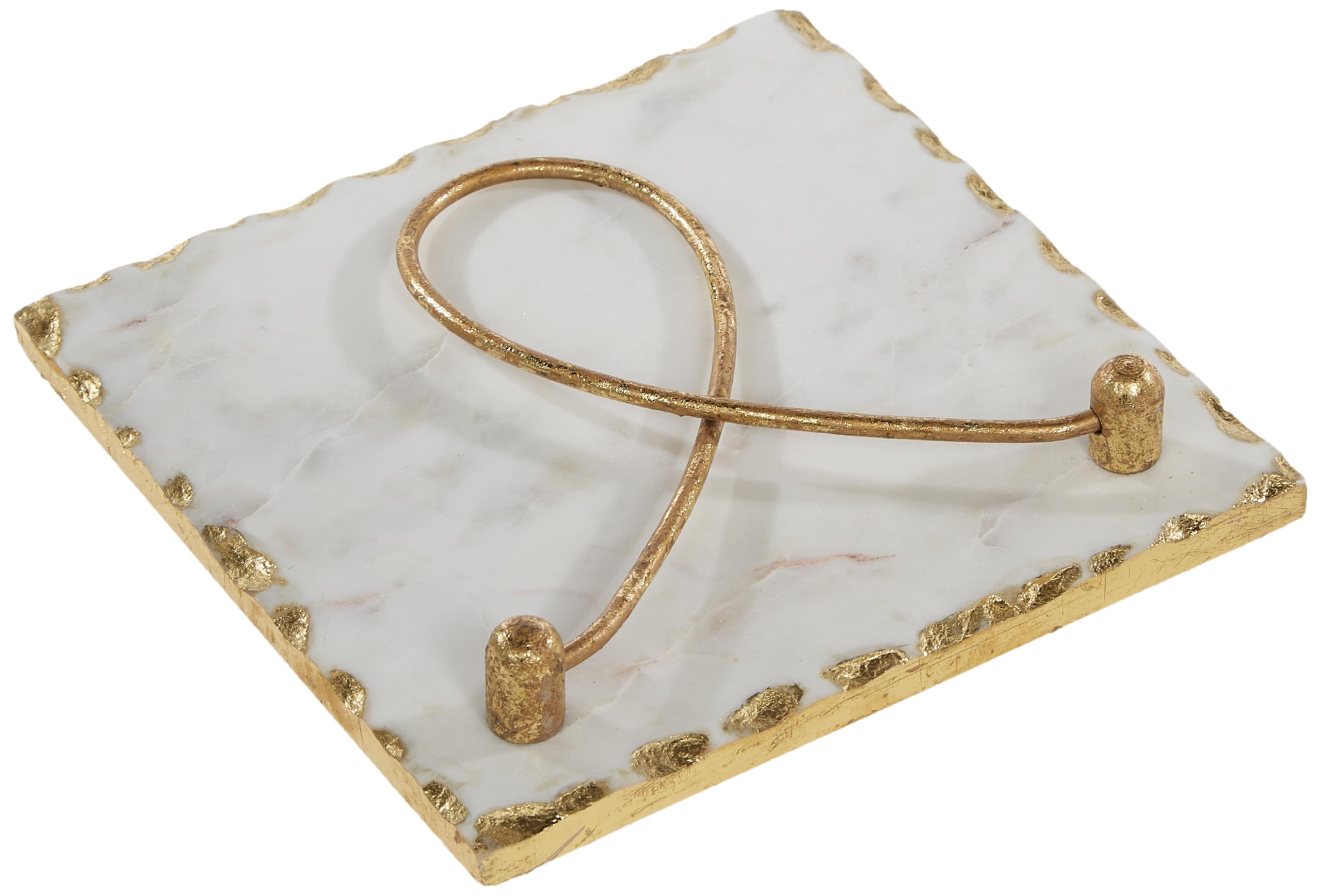 Mud Pie Gold Edge Napkin Holder, Marble, 8" x 8", Model 40080015, Elegant Gold Finish