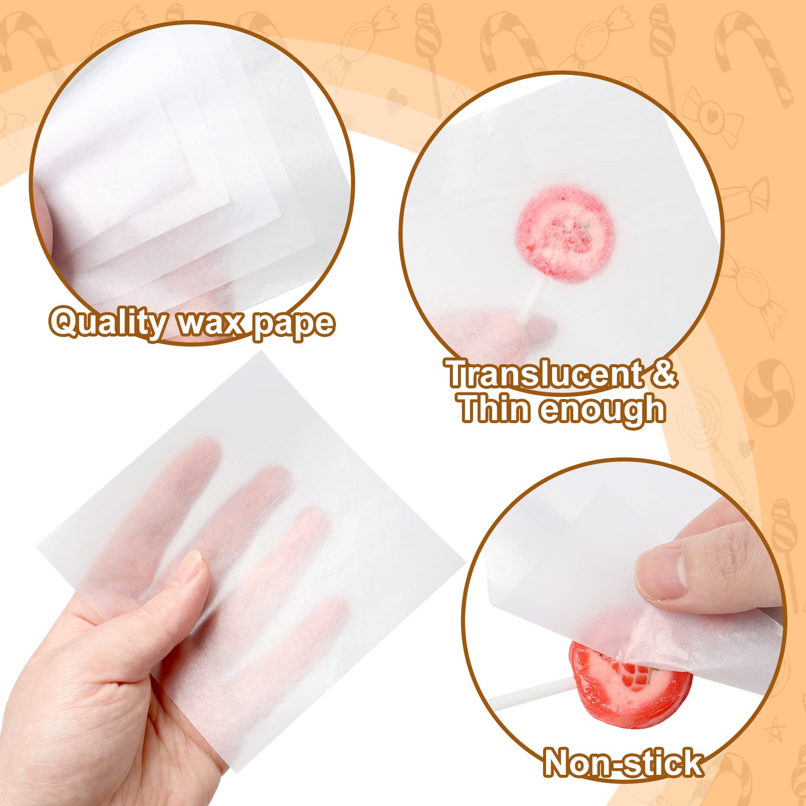 Wexpw Wax Candy Wrappers - 1000 Pieces Twisting Wax Paper, 4.8x4.8inch, Ideal for Caramel Taffy and Lollipops, Model