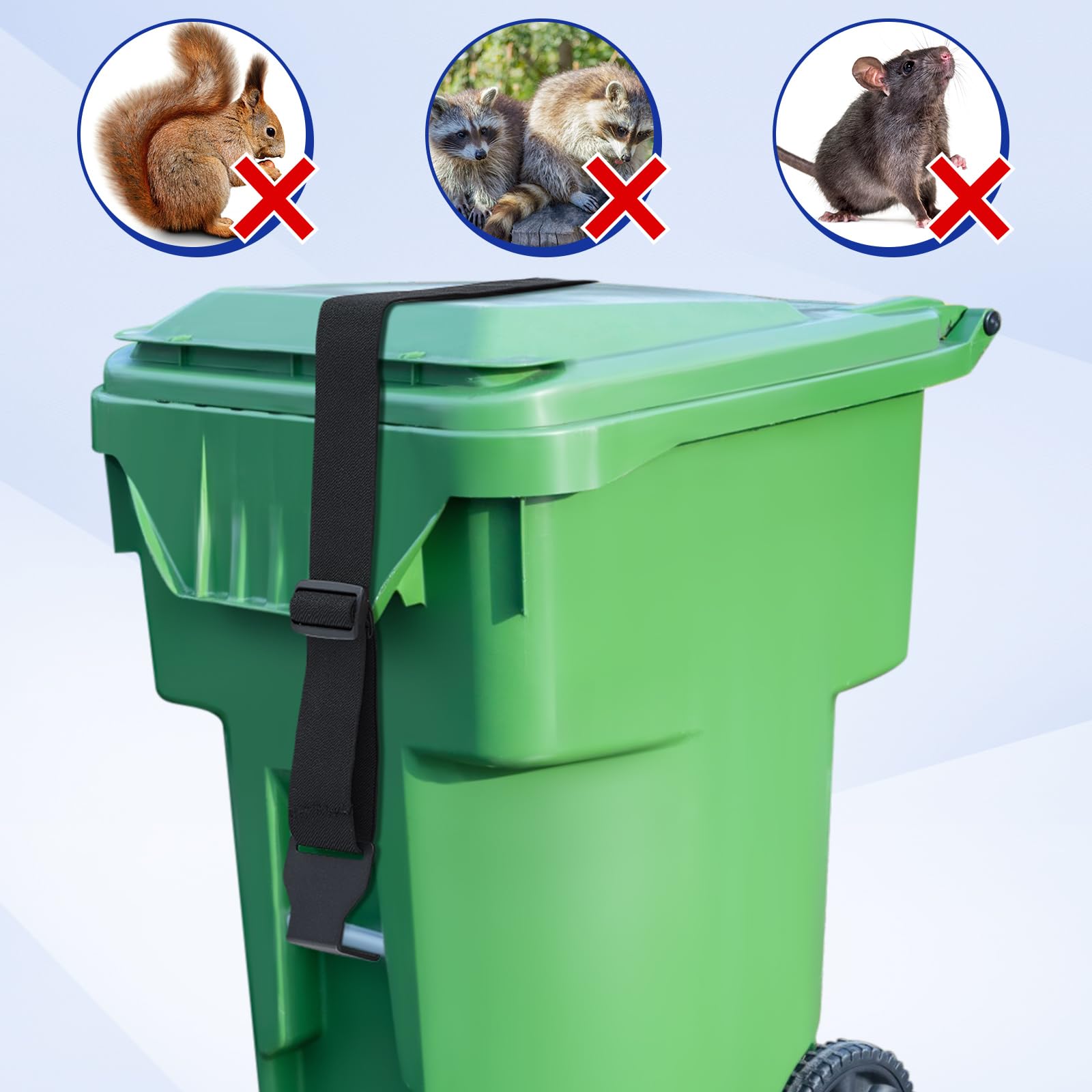 Windyun 2 Pieces Trash Can Lid Lock Garbage Strap Adjustable Outdoor Bear Proof Trash Can Strap For Animals, Squirrels, Dogs, Ra