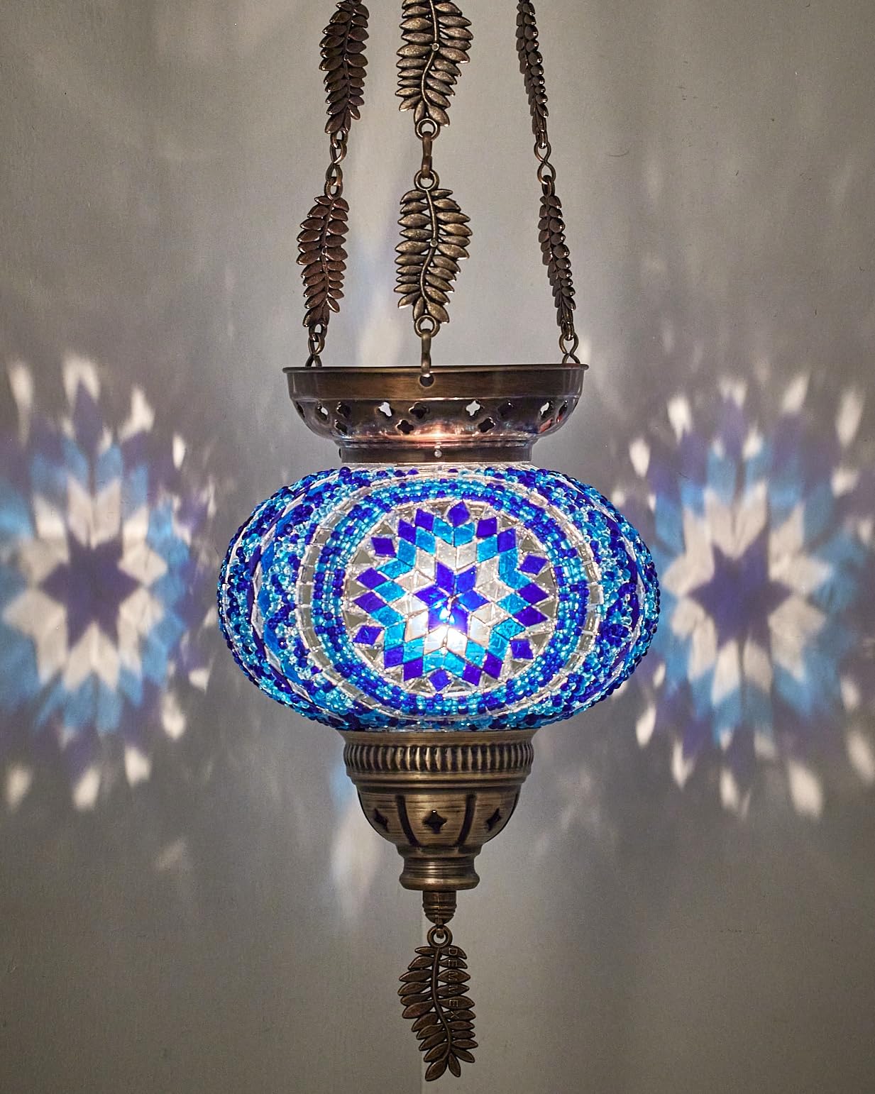 DEMMEX Turkish Moroccan Colorful Mosaic Bohemian Boho Hanging Candle Holder Lantern with Handmade Colorful Glass Globe and Metal