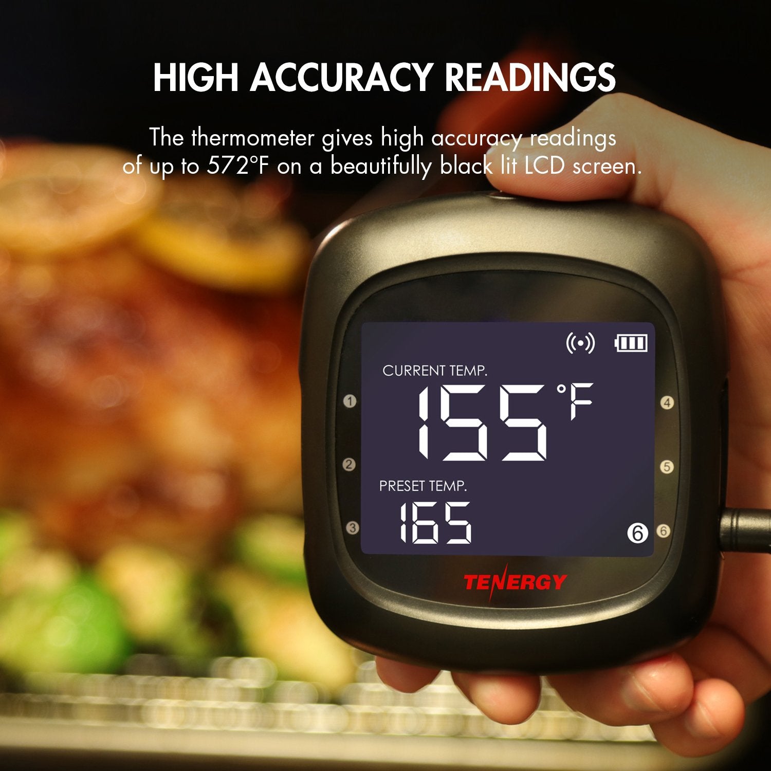 Tenergy Solis Digital Meat Thermometer - Bluetooth BBQ Thermometer with 6 Probes, Stainless Steel, Black, Model 8541960670