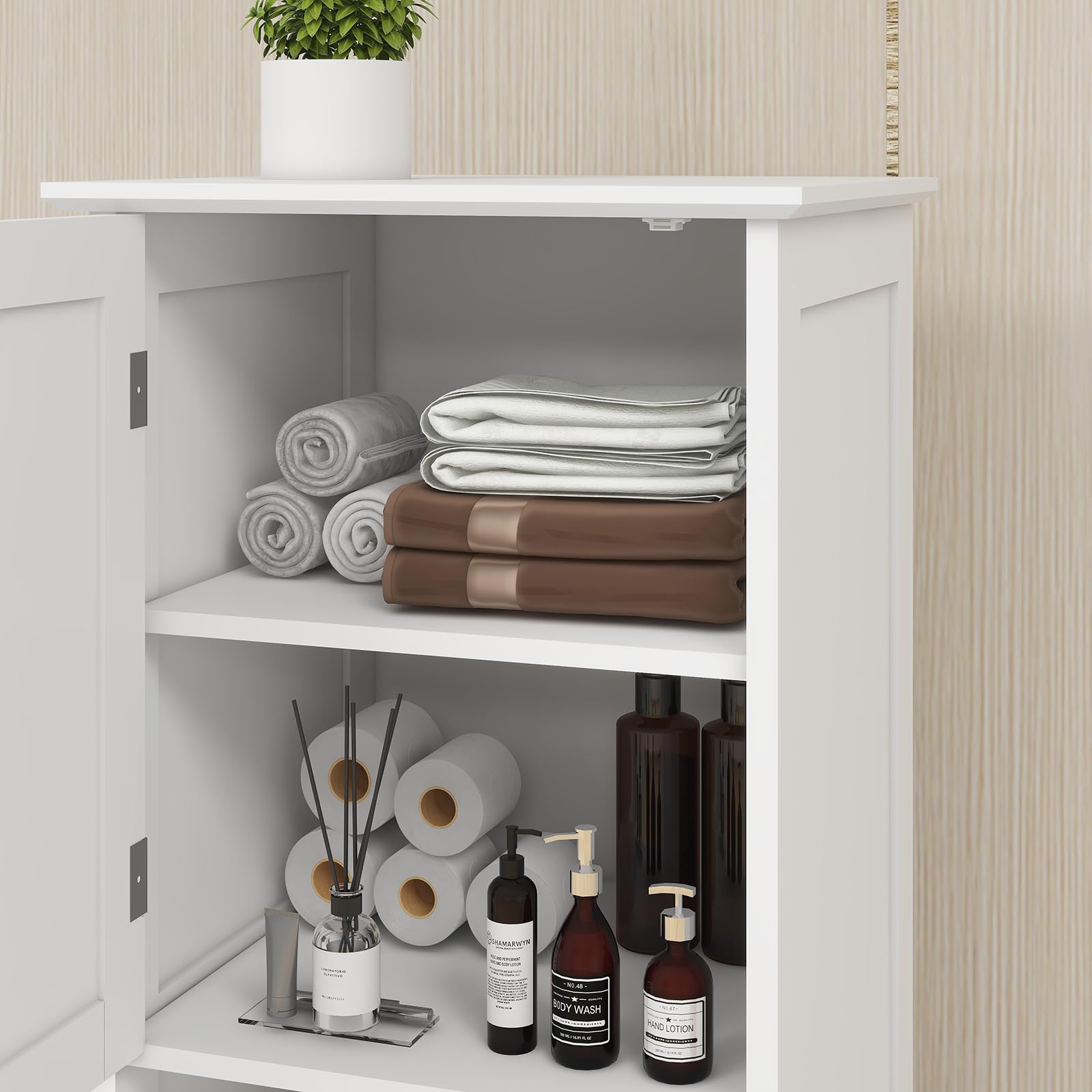 Locsear Tilt Out Laundry Hamper Cabinet, 55 Tall Bathroom Storage Cabinet Laundry Cabinet With Shelves And Clothes Basket, Hampe