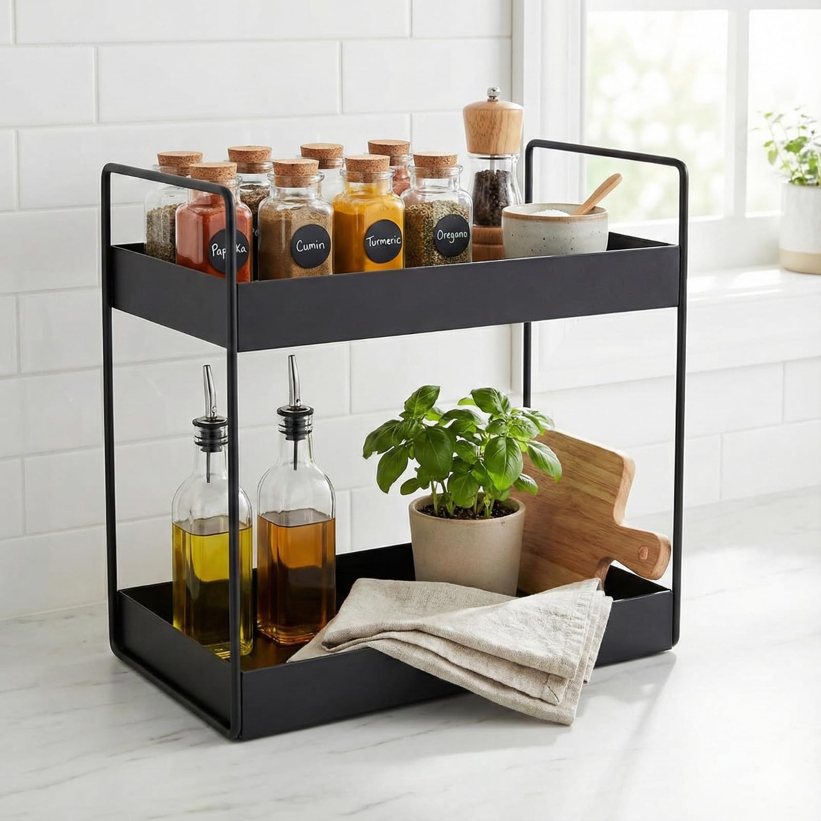 Homify Metal 2Tier Standing Spice Rack Storage Organizer, Bathroom Countertop Storage Shelf Cosmetic Organizer And Home/Kitchen