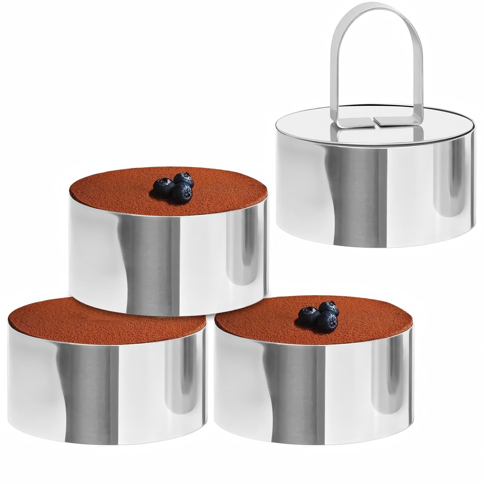 JTisiafly 4Pack 3 Inch Stainless Steel Baking Ring Molds with Pusher  Professional Food Ring Mold for Cooking & Baking, Easy R