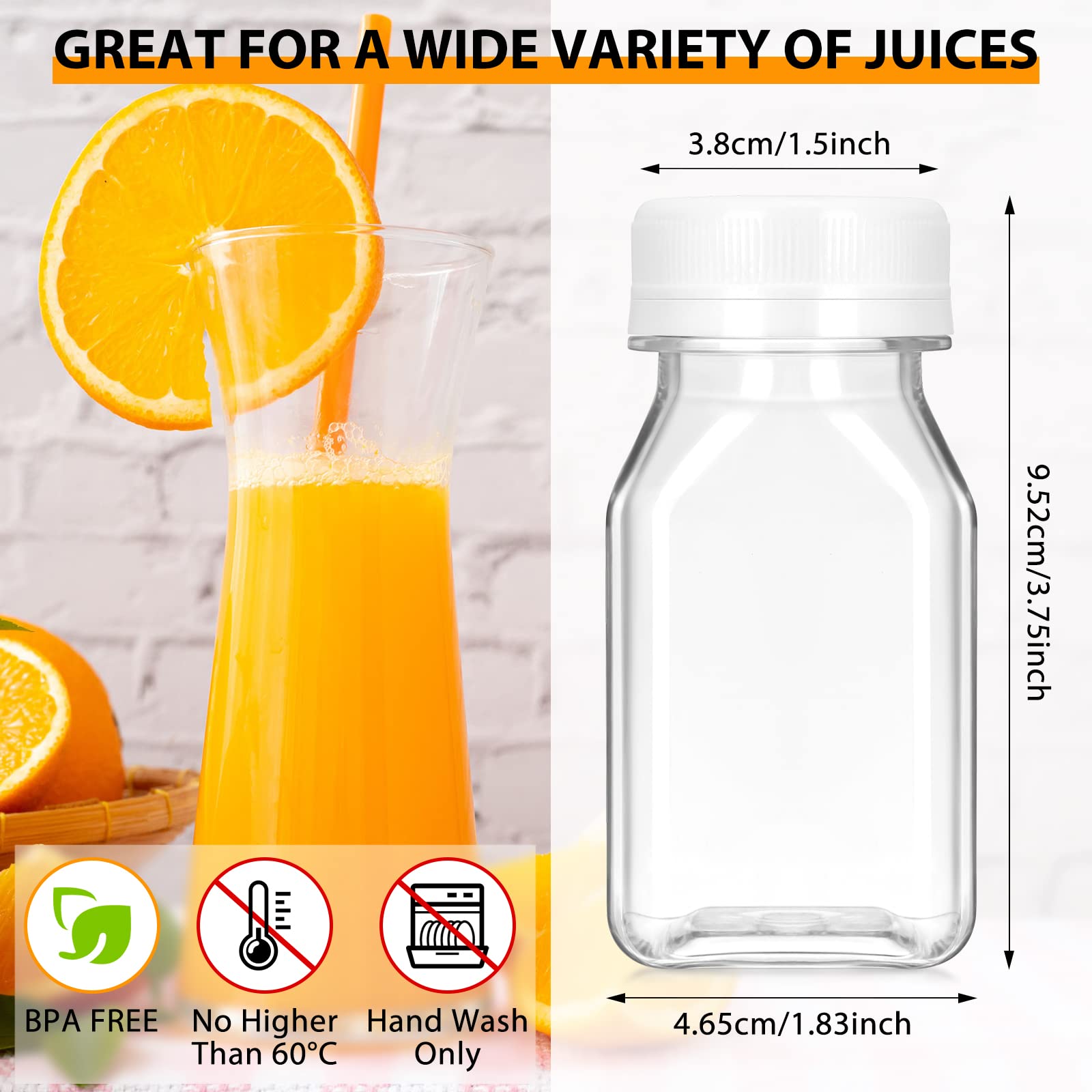 50 Pcs 4 Oz Liquid Vial Plastic Juice Bottle With Lid Reusable Clear Beverage Container, Freezer Safe, Leak Proof For Juice, Mil