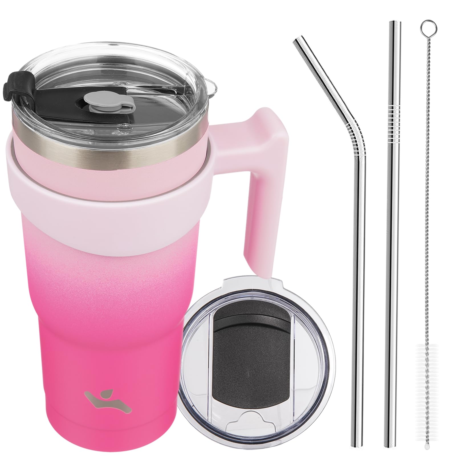 Konokyo 20 oz Tumbler with Handle and 2 Straw 2 Lid, Insulated Water Bottle Stainless Steel Vacuum Cup Reusable Travel Mug, Cher