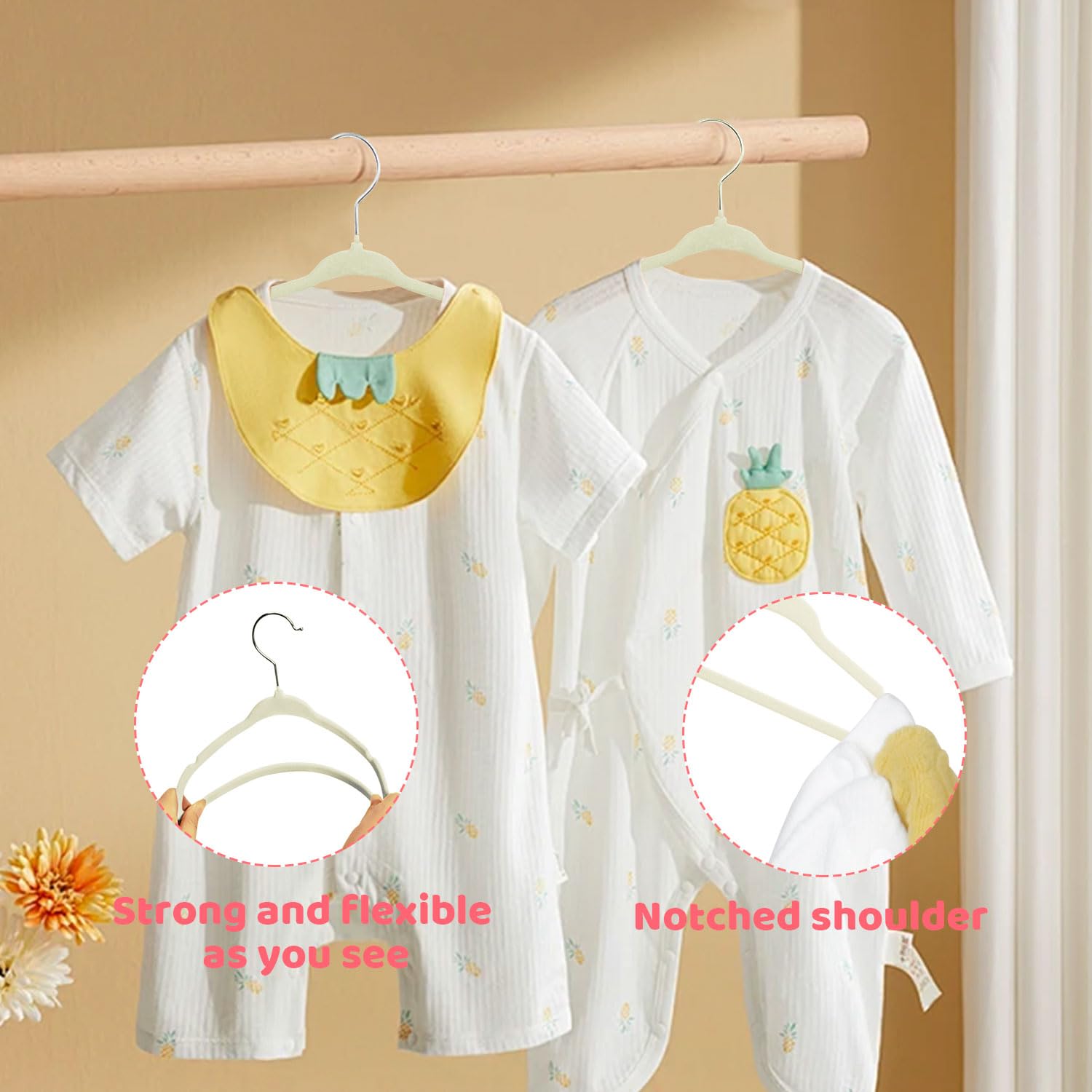 Mangotree 10.95'' Baby Velvet Hangers, Non-Slip Infant Coat Hangers, Ultra-Thin Toddler Felt Hangers With 360 Swivel Hook, Space