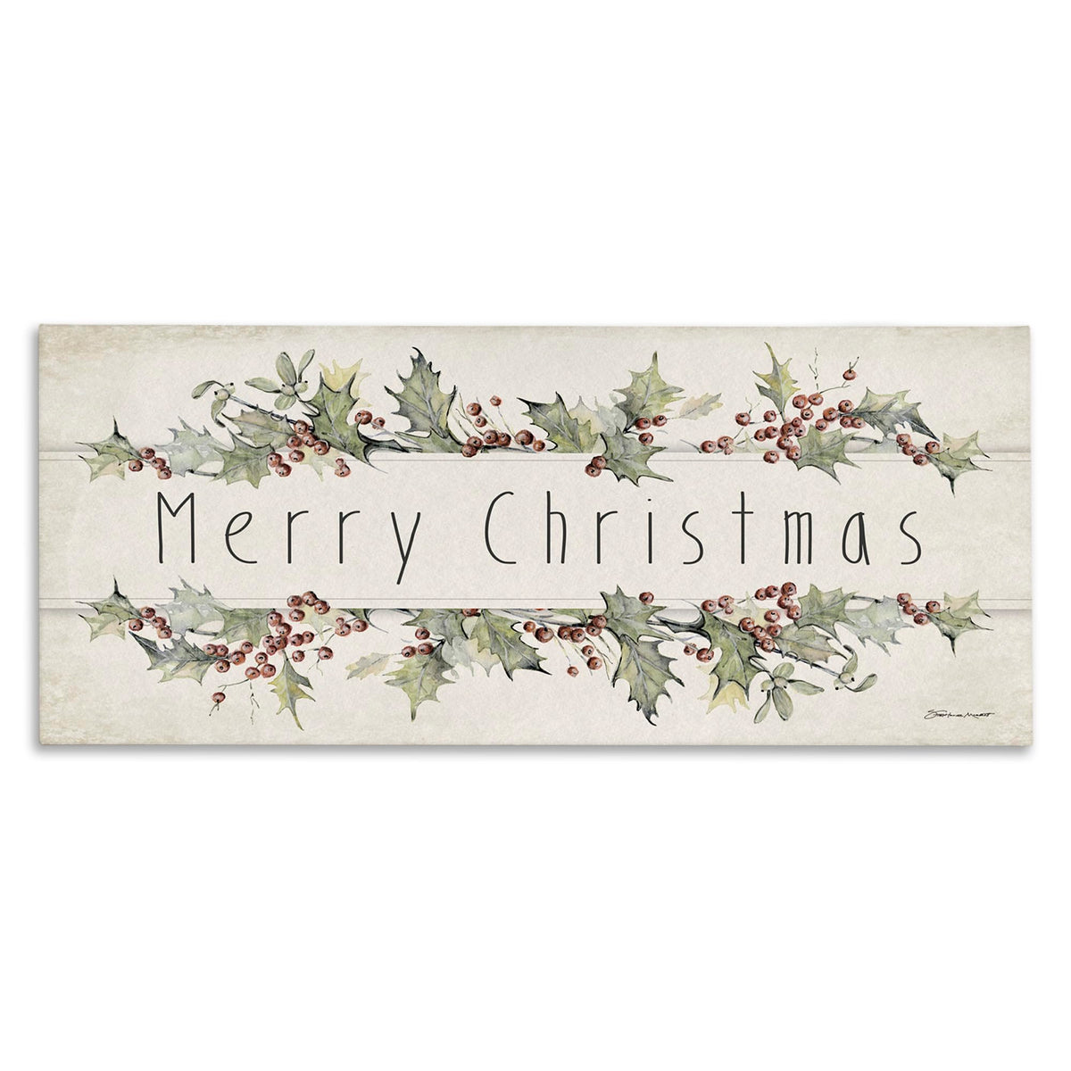 Stupell Industries Merry Christmas Sentiments Winter Holly Florals, Designed By Stephanie Workman Marrott Canvas Wall Art, 17X40