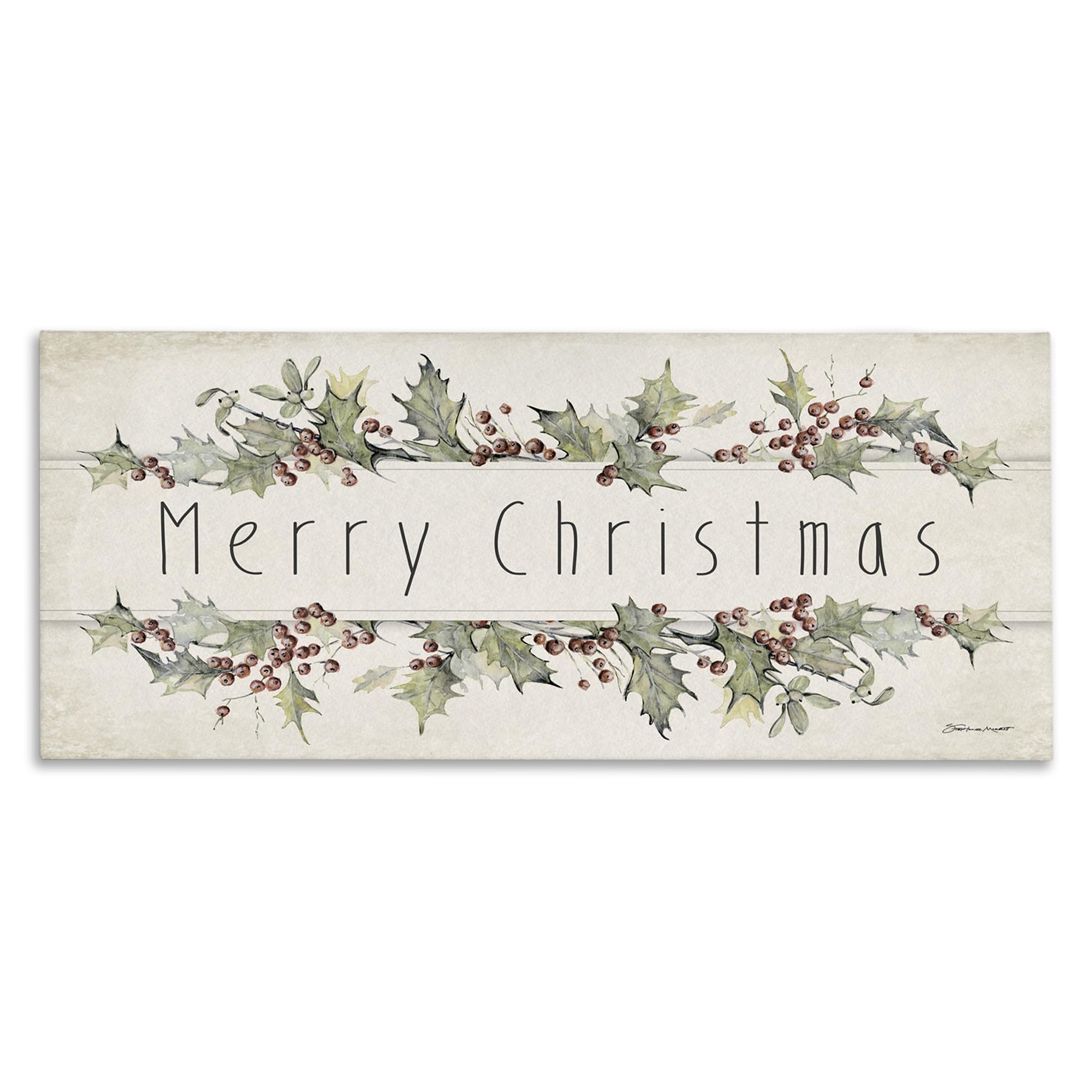 Stupell Industries Merry Christmas Sentiments Winter Holly Florals, Designed By Stephanie Workman Marrott Canvas Wall Art, 20X48