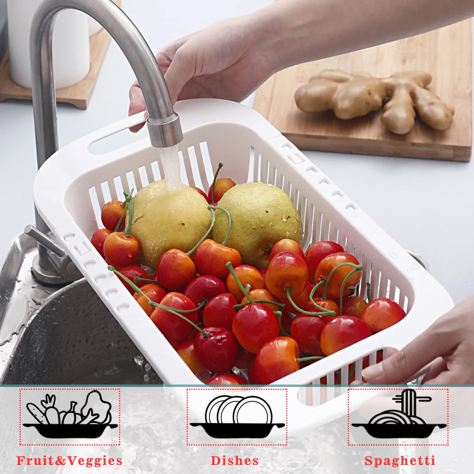 Minesign Extendable Over The Sink Colander Fruits And Vegetables Drain Basket Adjustable Food Strainer Sink Washing Basket For K