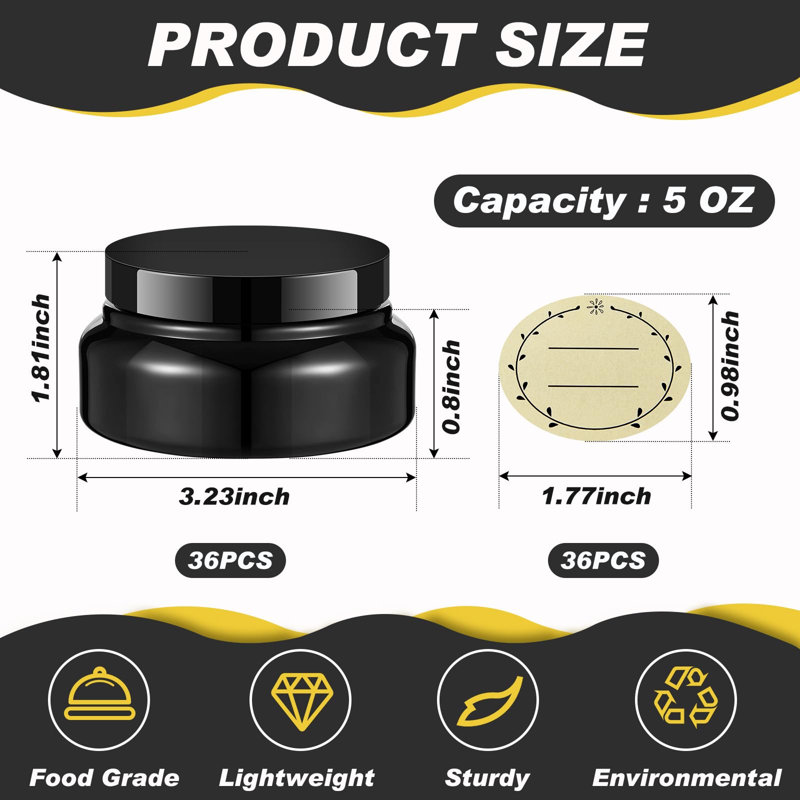 Didaey 36 Pack 5 Oz Round Wide-Mouth Leakproof Plastic Container Jars With Lids Refillable Plastic Cosmetic Containers For Kitch