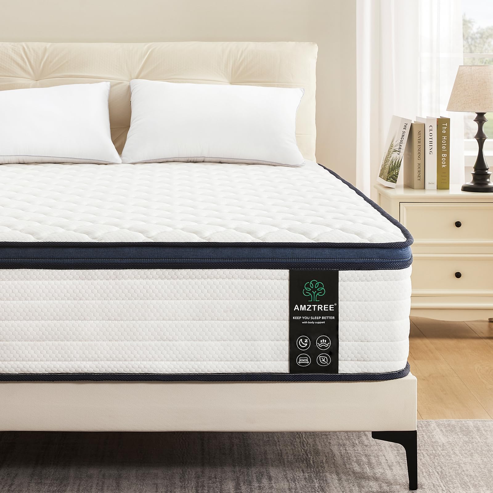 Amztree Hybrid Mattress King 14 Inch Mattress King Size - Memory Foam & Pocket Springs, Pressure Relief, Medium Firm Comfort, Mo