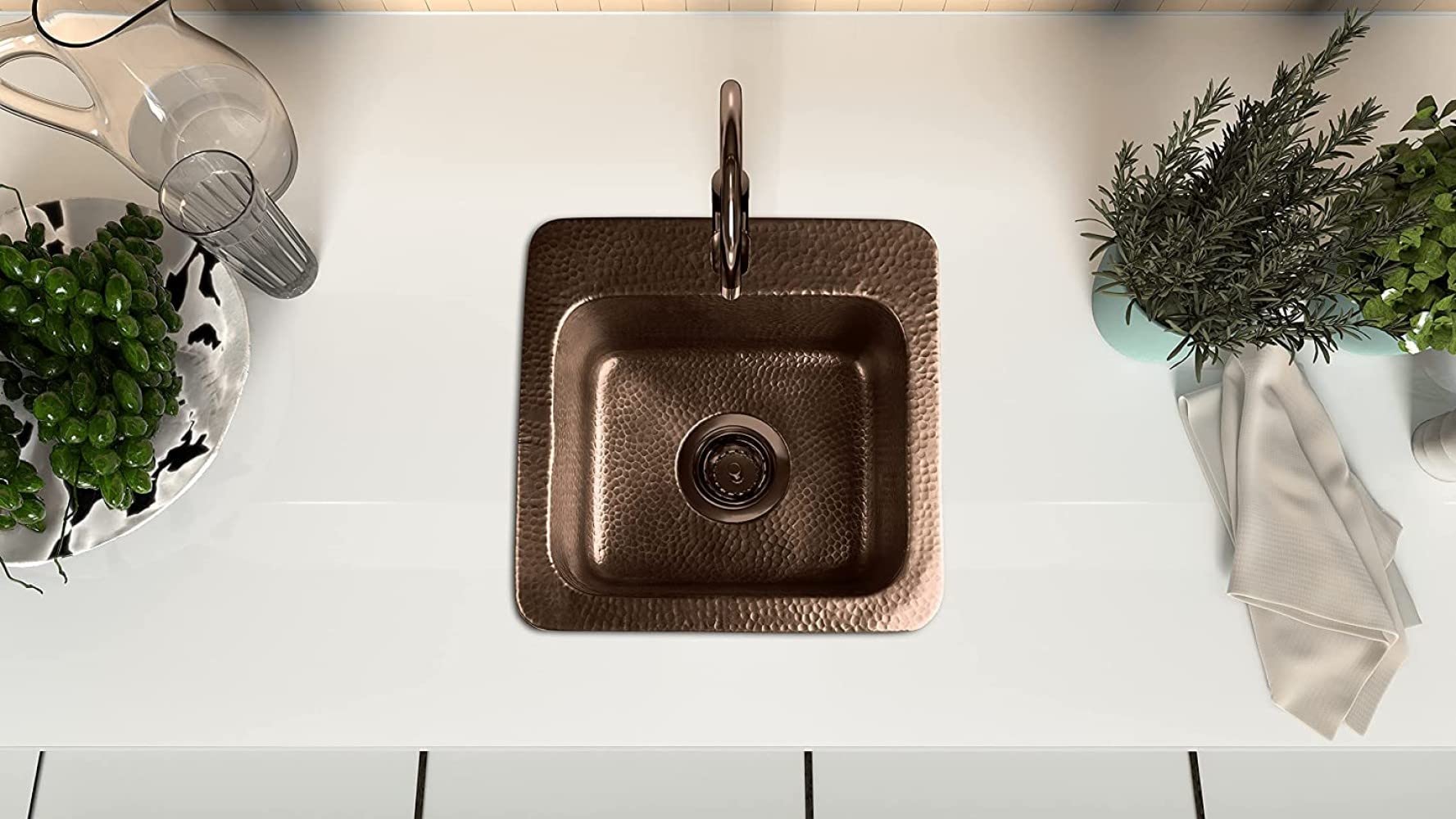 Monarch Abode 17092 Pure Copper Hand Hammered Baxter Bar Prep Sink (15 inches)