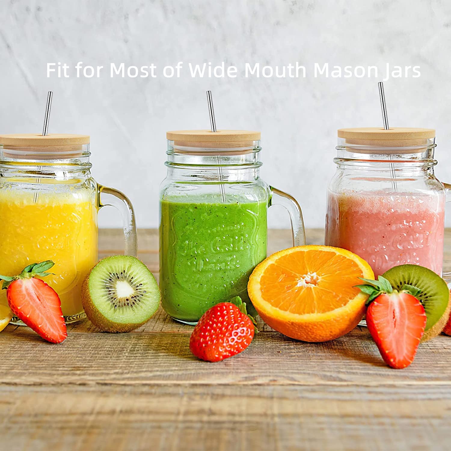 8 Pack 86mm Wide Mouth Bamboo Mason Jar Lids with Straw Hole  SBMKK Bamboo Caps Glass Drinking Jars Lid