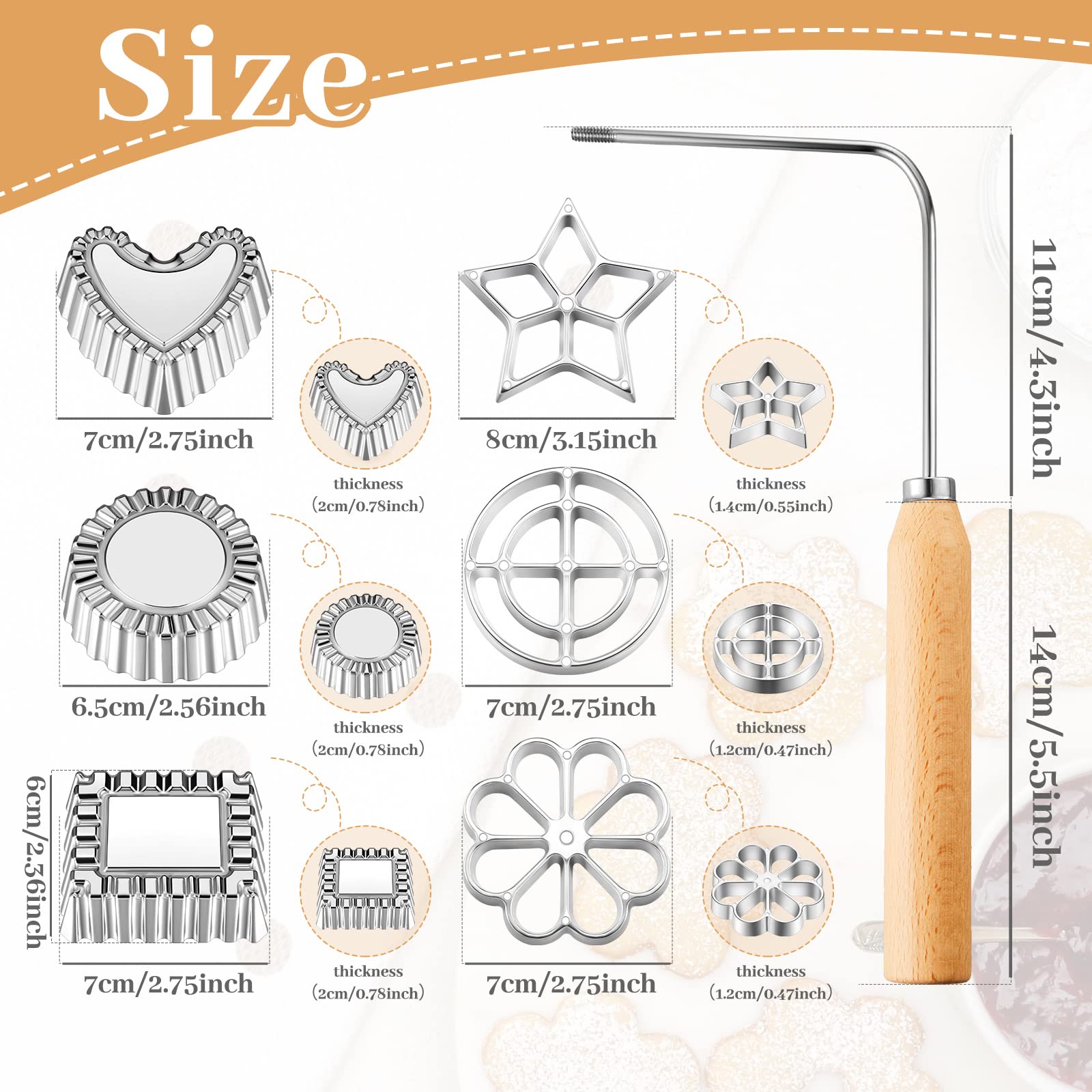7 Pcs Achappam Mold Bunuelos Mold With Handle Rosette Iron Set Aluminum Rosette Maker Heart Star Circle Square Cookies Mold For