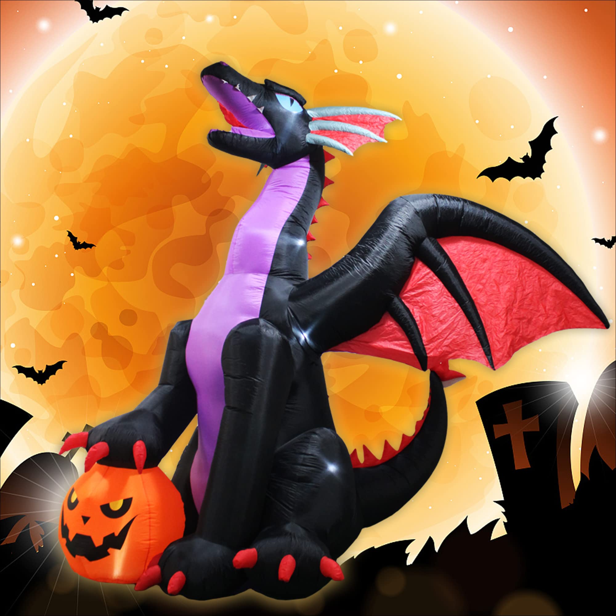 TRMESIA 8Ft Halloween Inflatable Huge Dragon Decoration Outdoor,Halloween Blow up Dragon for Indoor Backyard Garden Lawn Decorat