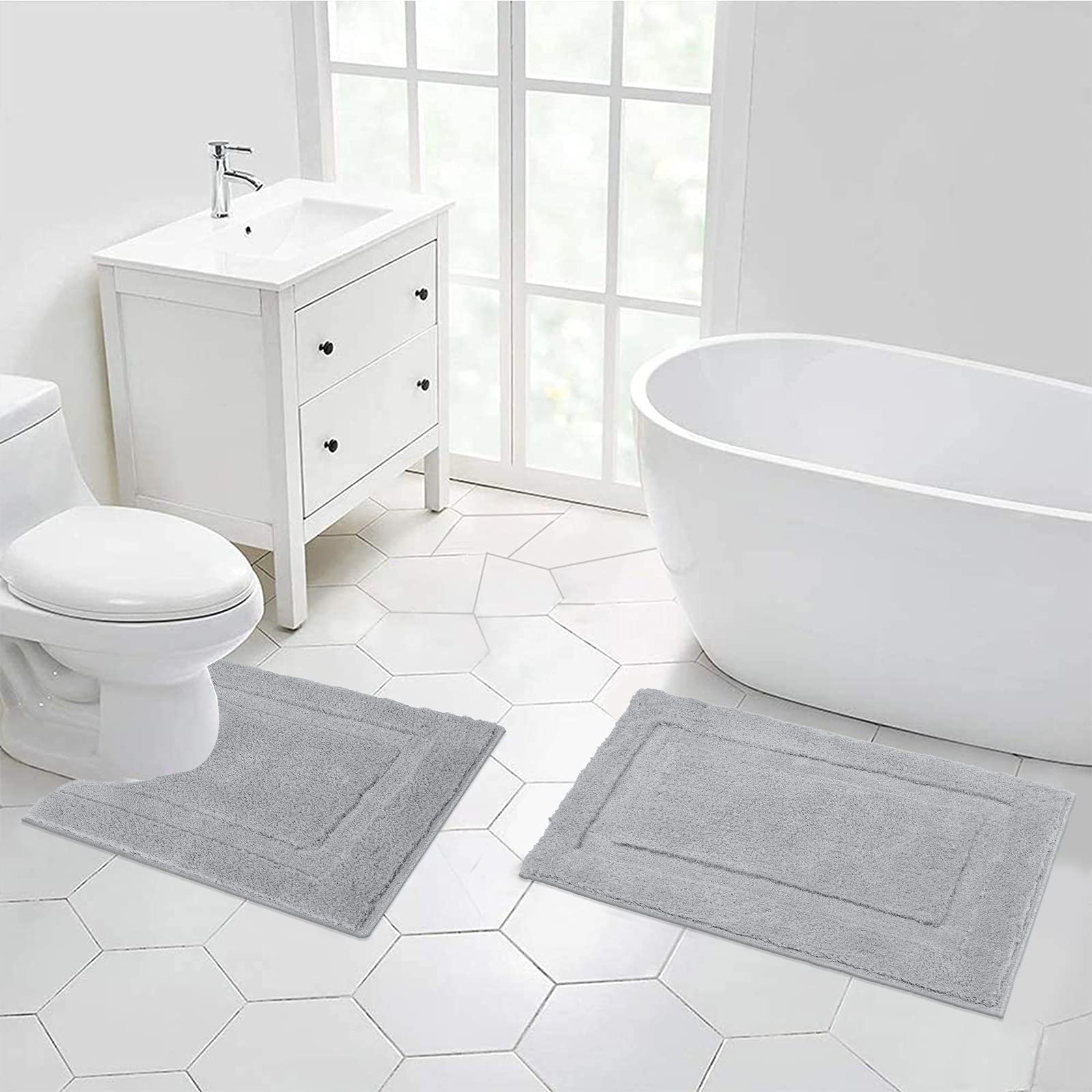 Shacos Bathroom Toilet Rugs Set Of 2 Pieces Bathroom Rugs Bath Mats U Shaped Toilet Rug Mat Fluffy Plush Non Slip Bathroom Carpe