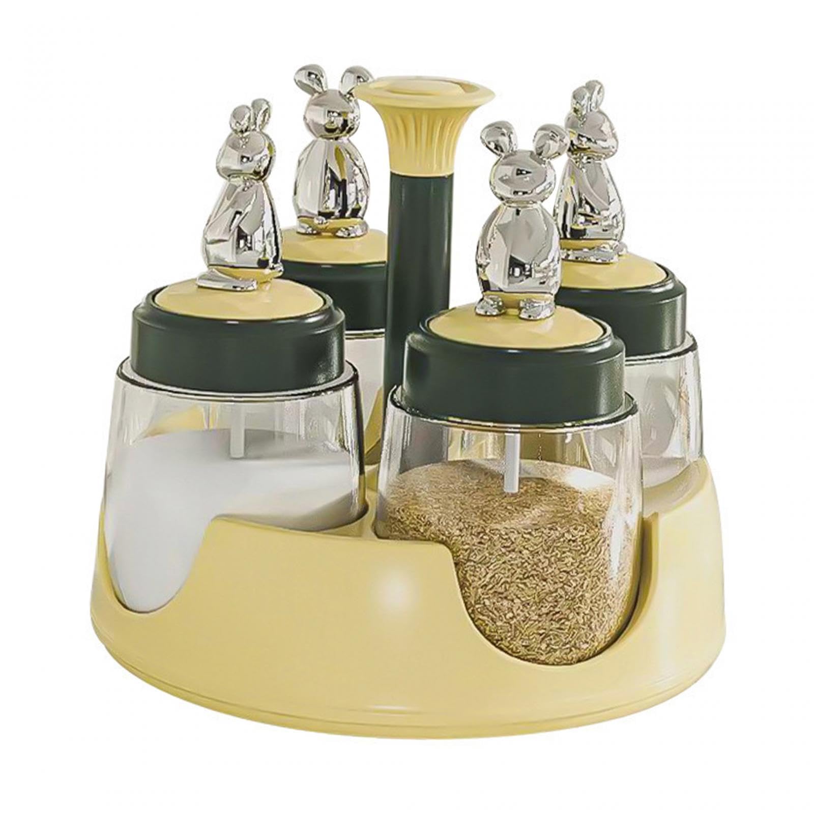 Ujeavette Revolving Spice Rack Organizer With 4 Spice Jars Rotating Spice Holder Shelf Green