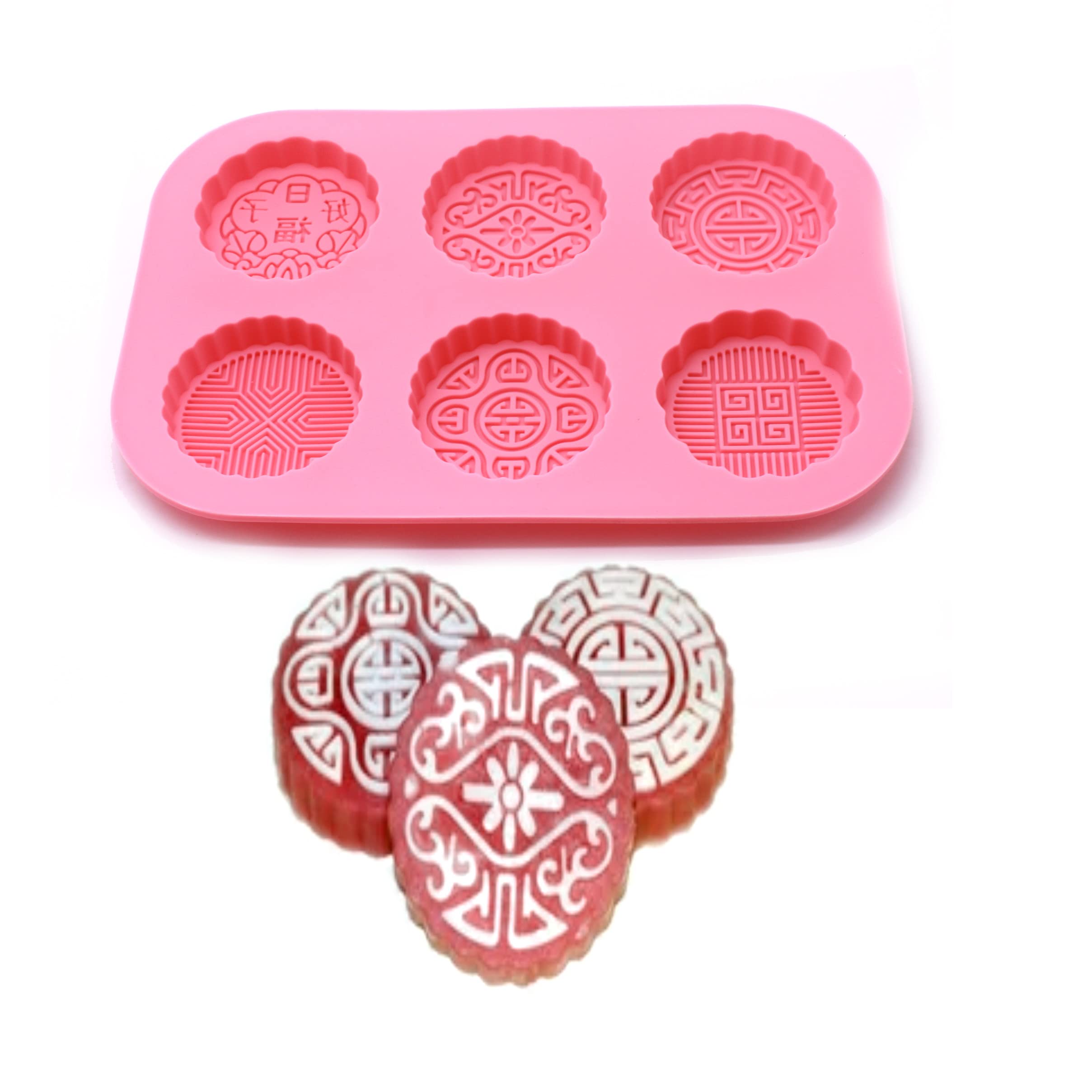 X-Haibei Round Chocolate Lotion Bar Soap Making Supplies Silicone Mooncake Mold 6-Cavity Dia. 2.5Inch, 2Oz Per Cell