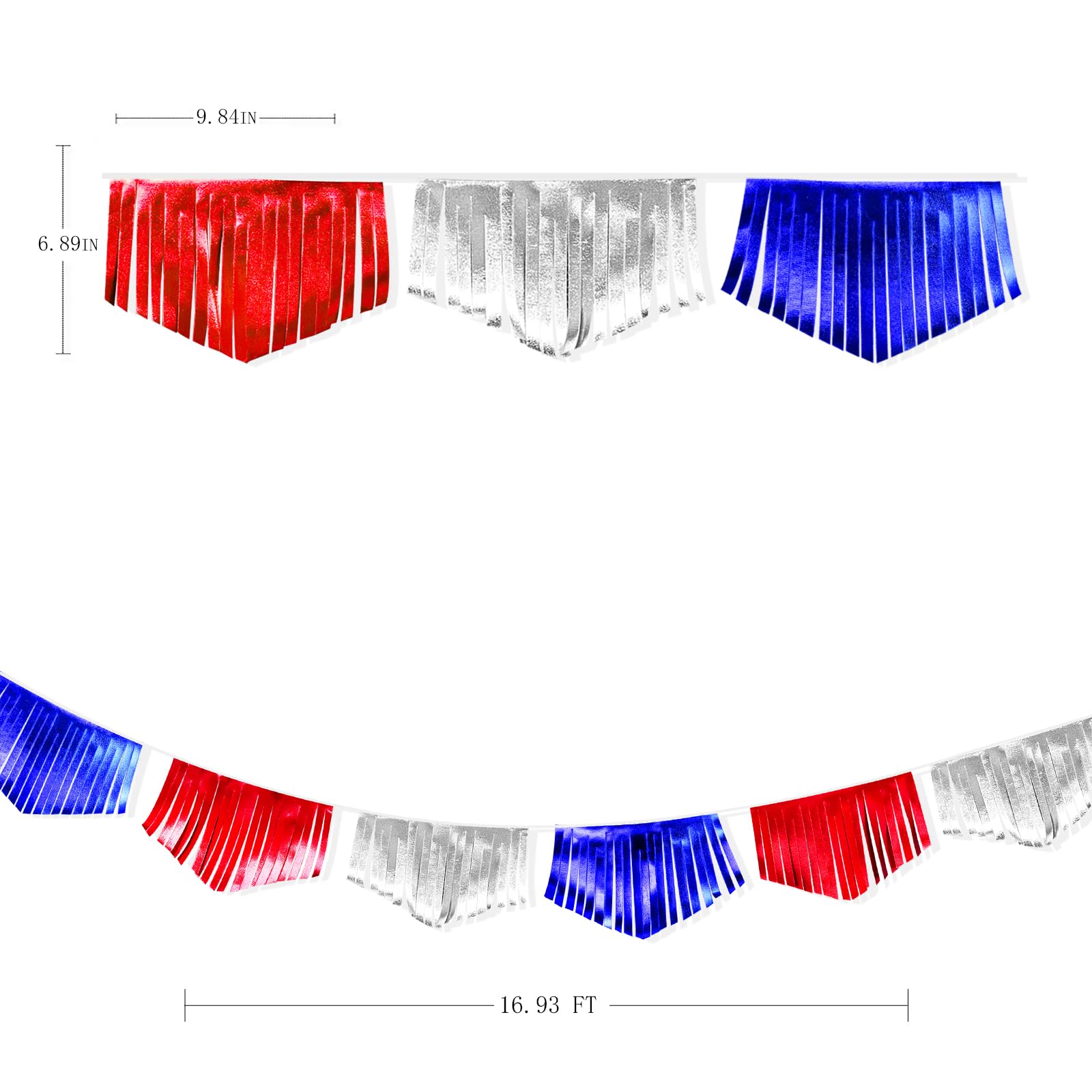 Blue Red Silver Tassel Banner Metallic Fabric Pennant Bunting Flag For 4Th Of July American Usa National Day Patriotic Veterans