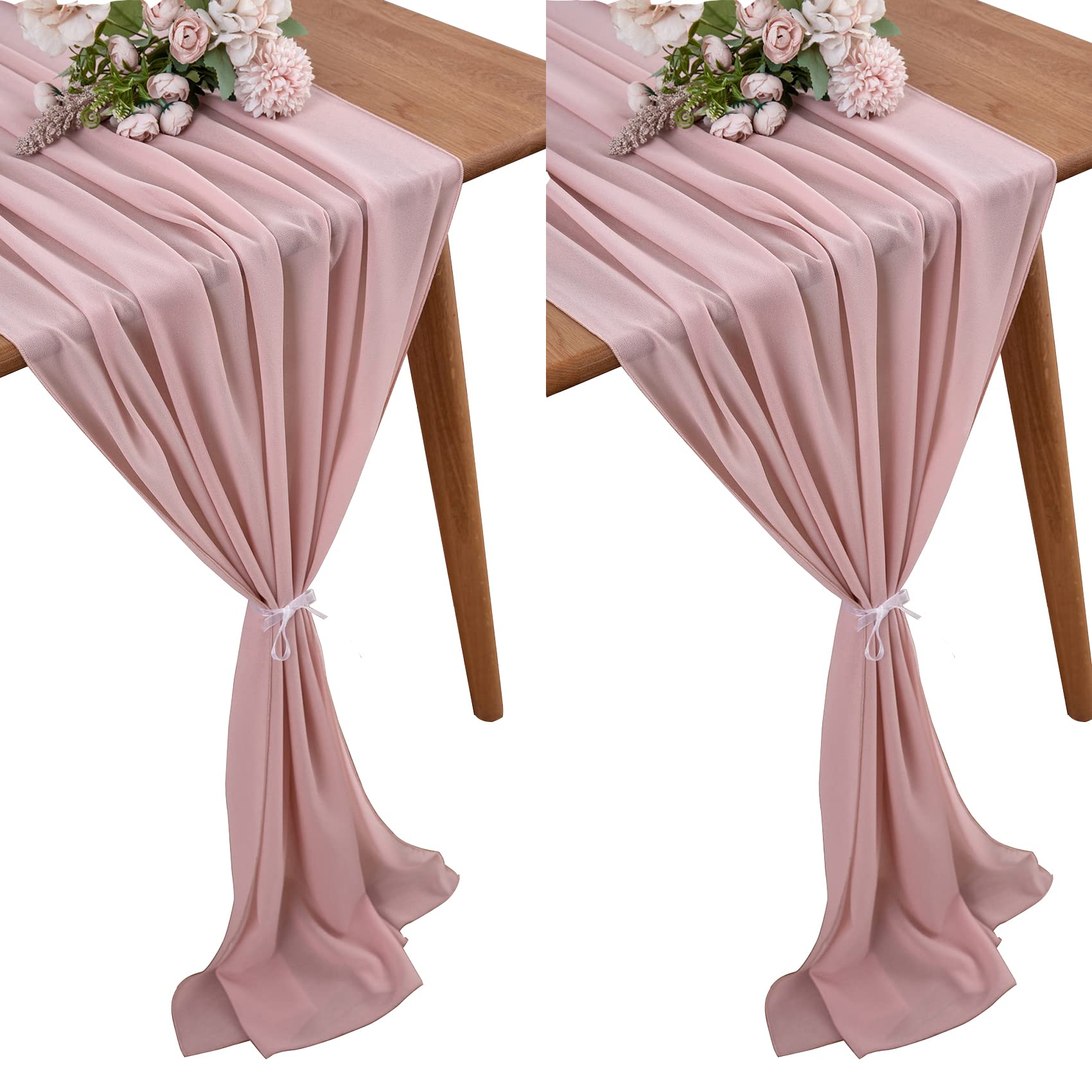 Yuhx 2 Pack Chiffon Table Runner 29 X 120 Inches Long, Dusty Rose Wedding Table Runners, Romantic Wedding Decor Party Banquets D