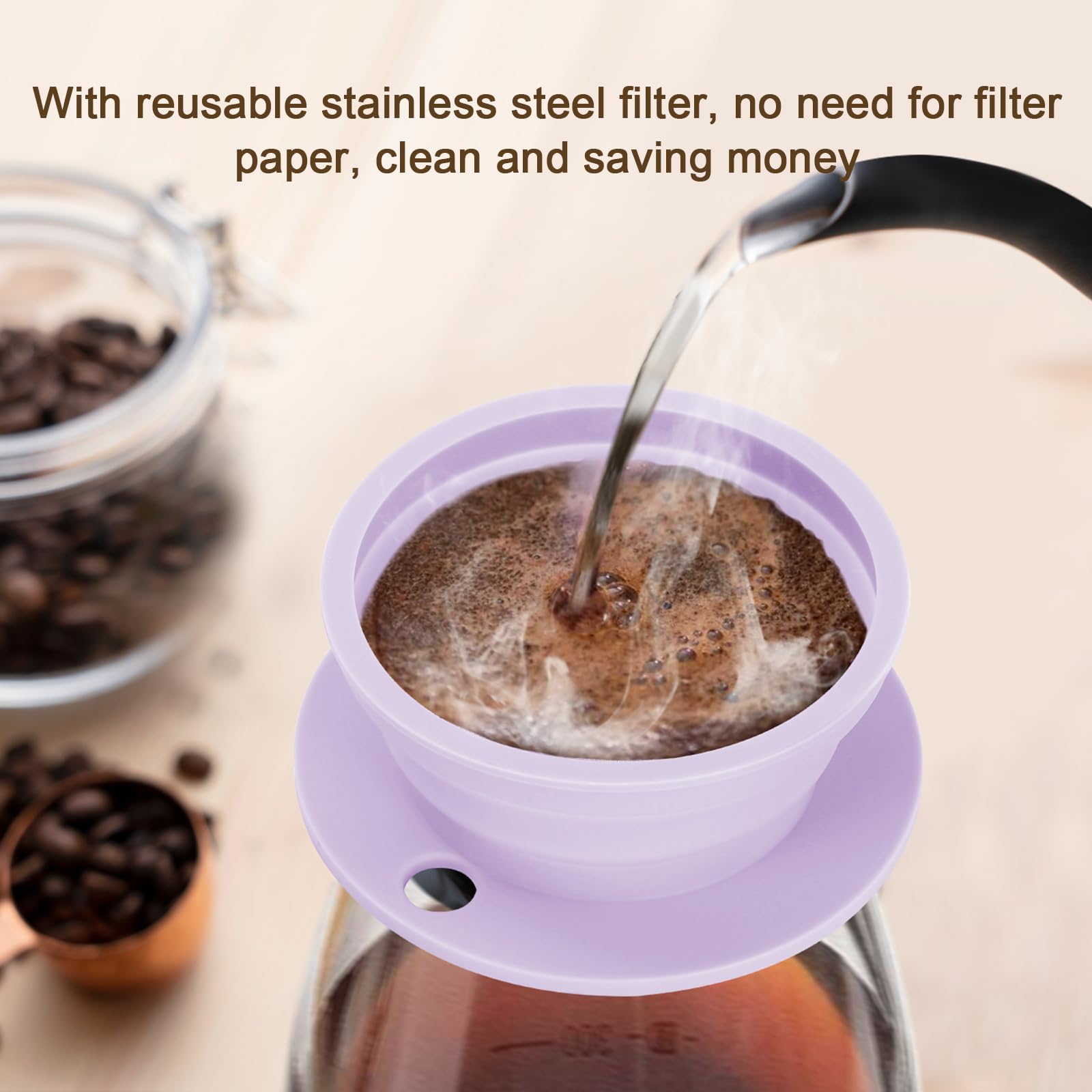 Vvgcs Collapsible Paperless Pour Over Coffee Maker With Stainless Steel Mesh Filter, Silicone Camping Coffee Maker Pour Over For
